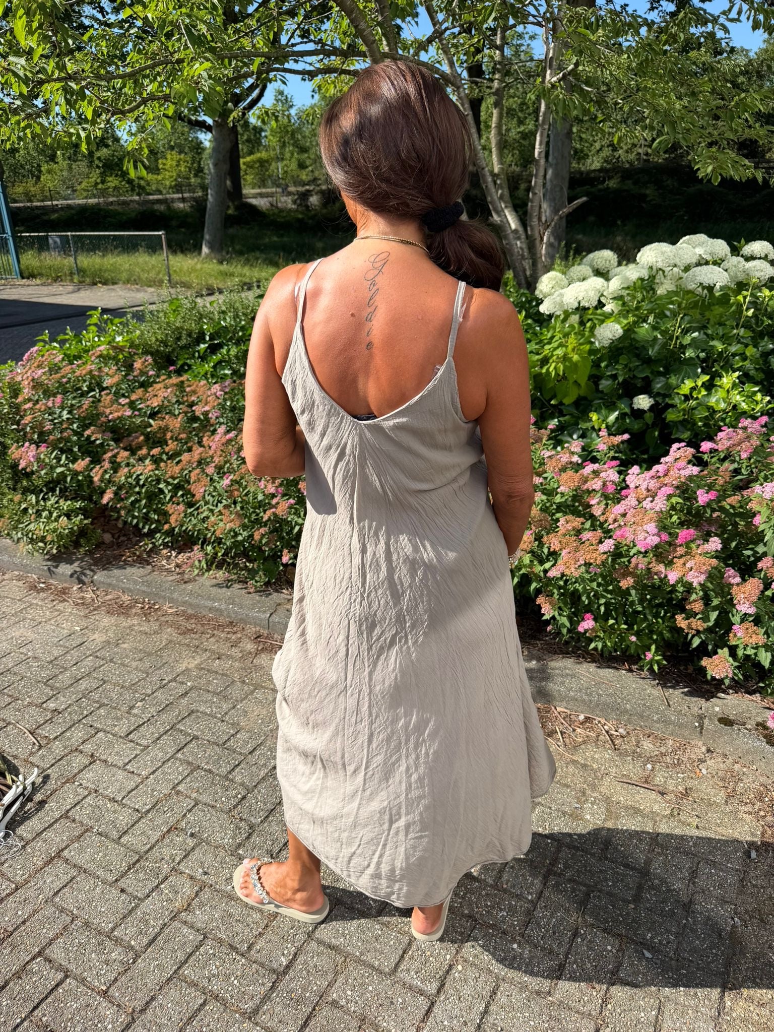 Lange jurk Ruches “Vito” taupe