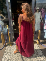 Jurk spaghettibandjes parels bordeaux