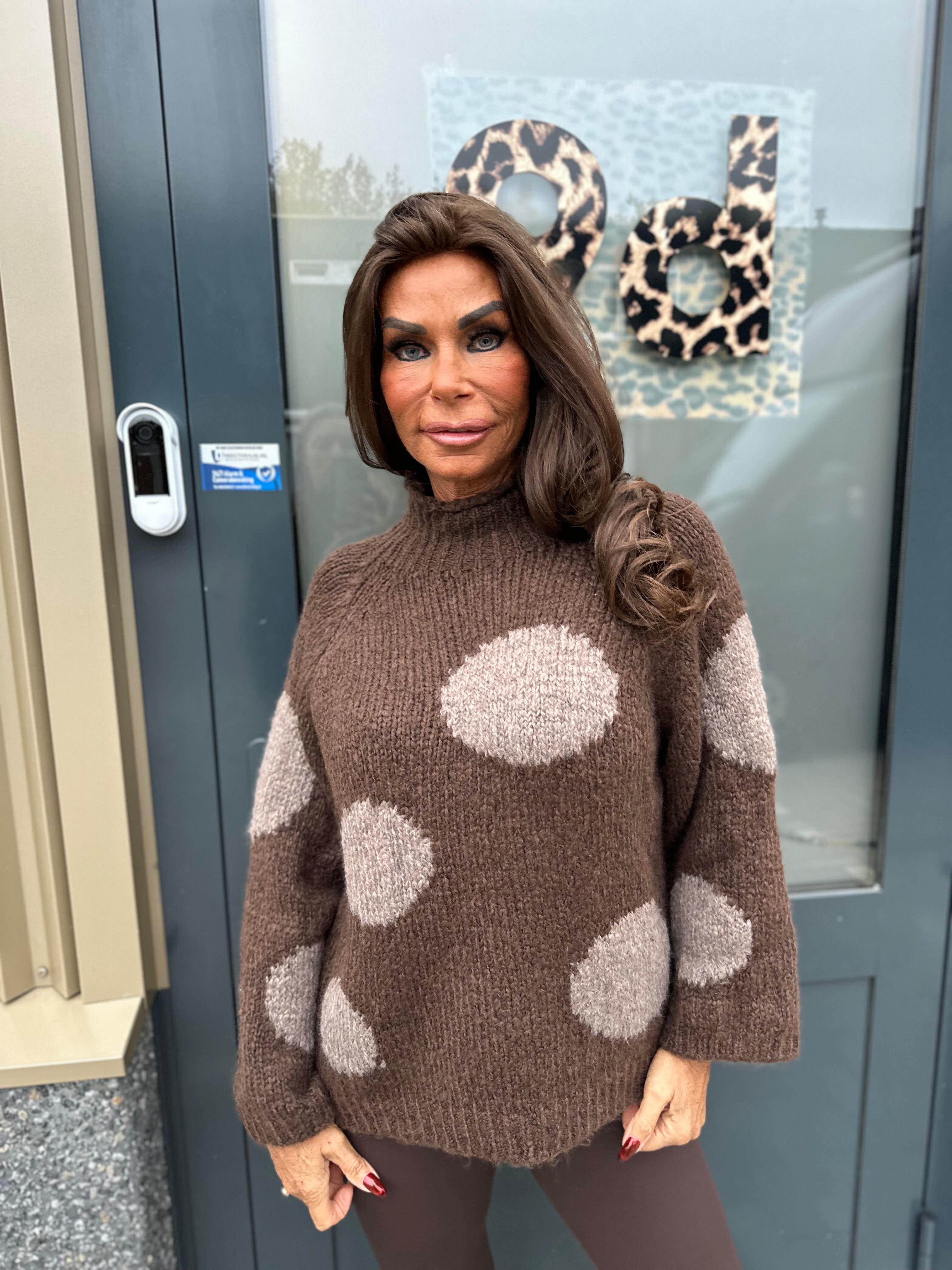 Gebreide trui Stippen "Knitted" donkerbruin
