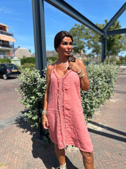 Korte jurk Broderie Mallorca Poederroze