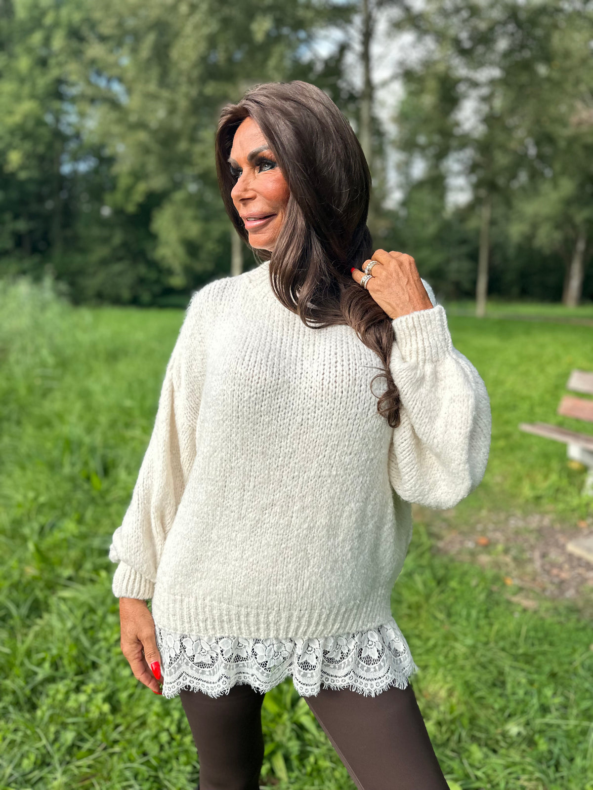 Gebreide trui kant "Knitted" créme