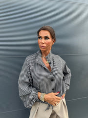 Blouse "geruit strik" zwart