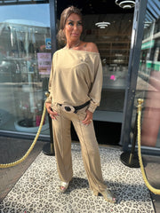 tweedelig set travel stof beige