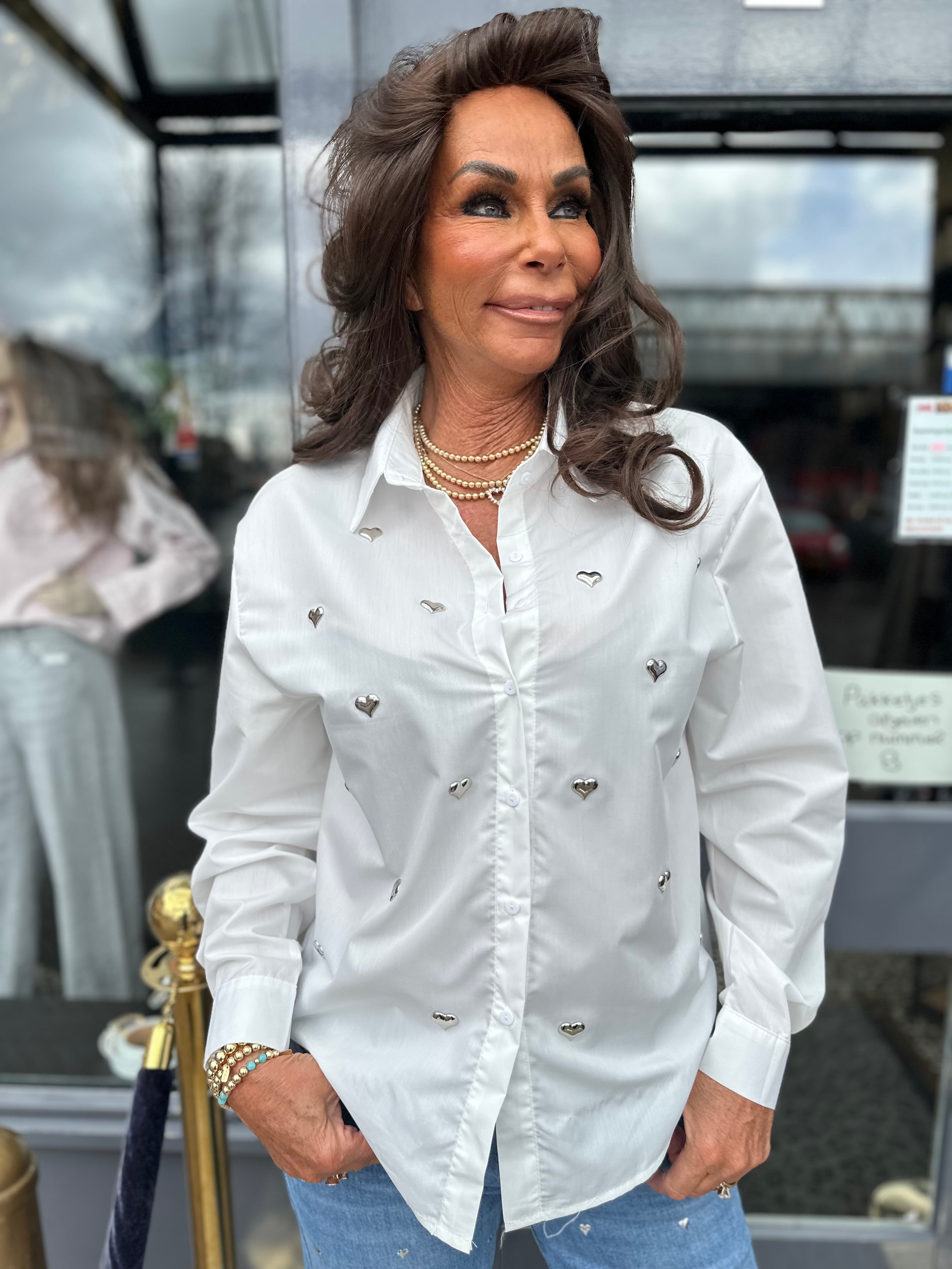 Blouse "Hartjes" wit.