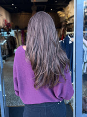 Offshoulder Trui met sjaal “Cuba” aubergine