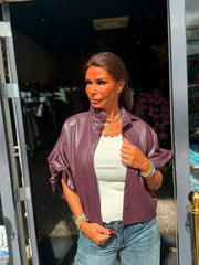 PU blouse jasje pofmouw aubergine