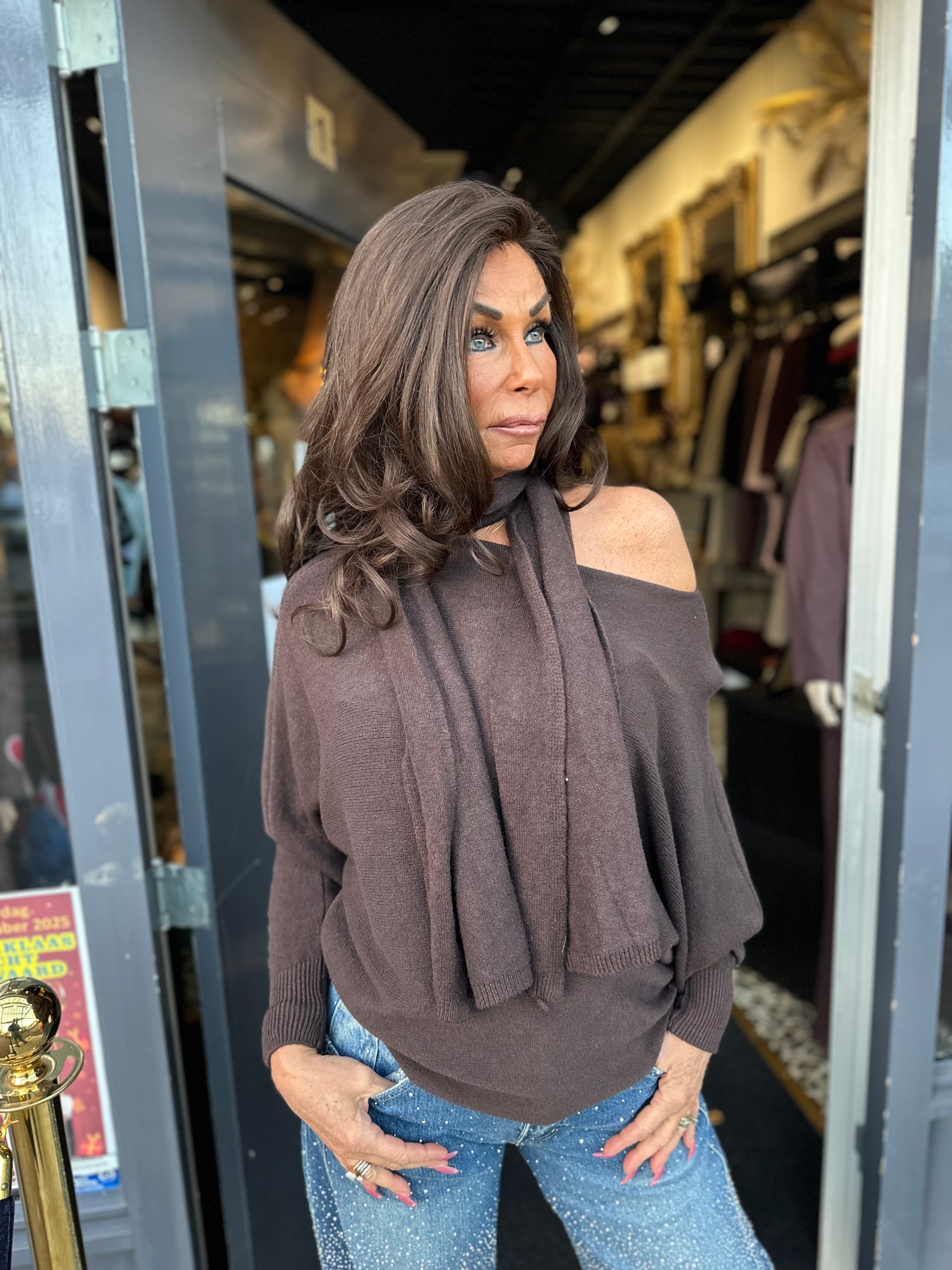 Top “Grace” met Sjaal Donkerbruin