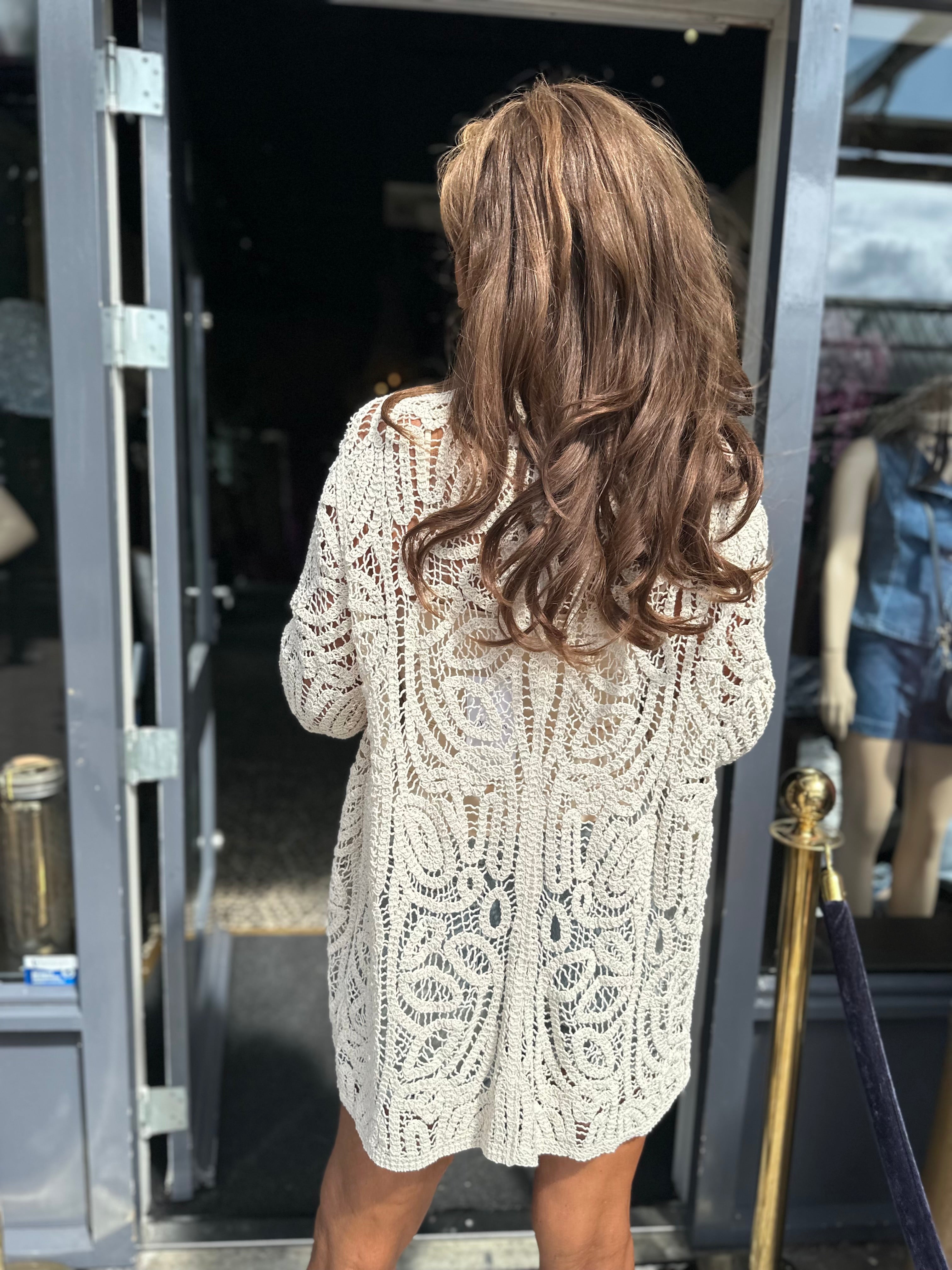 Gehaakt vest "Lola" Beige ronde hals