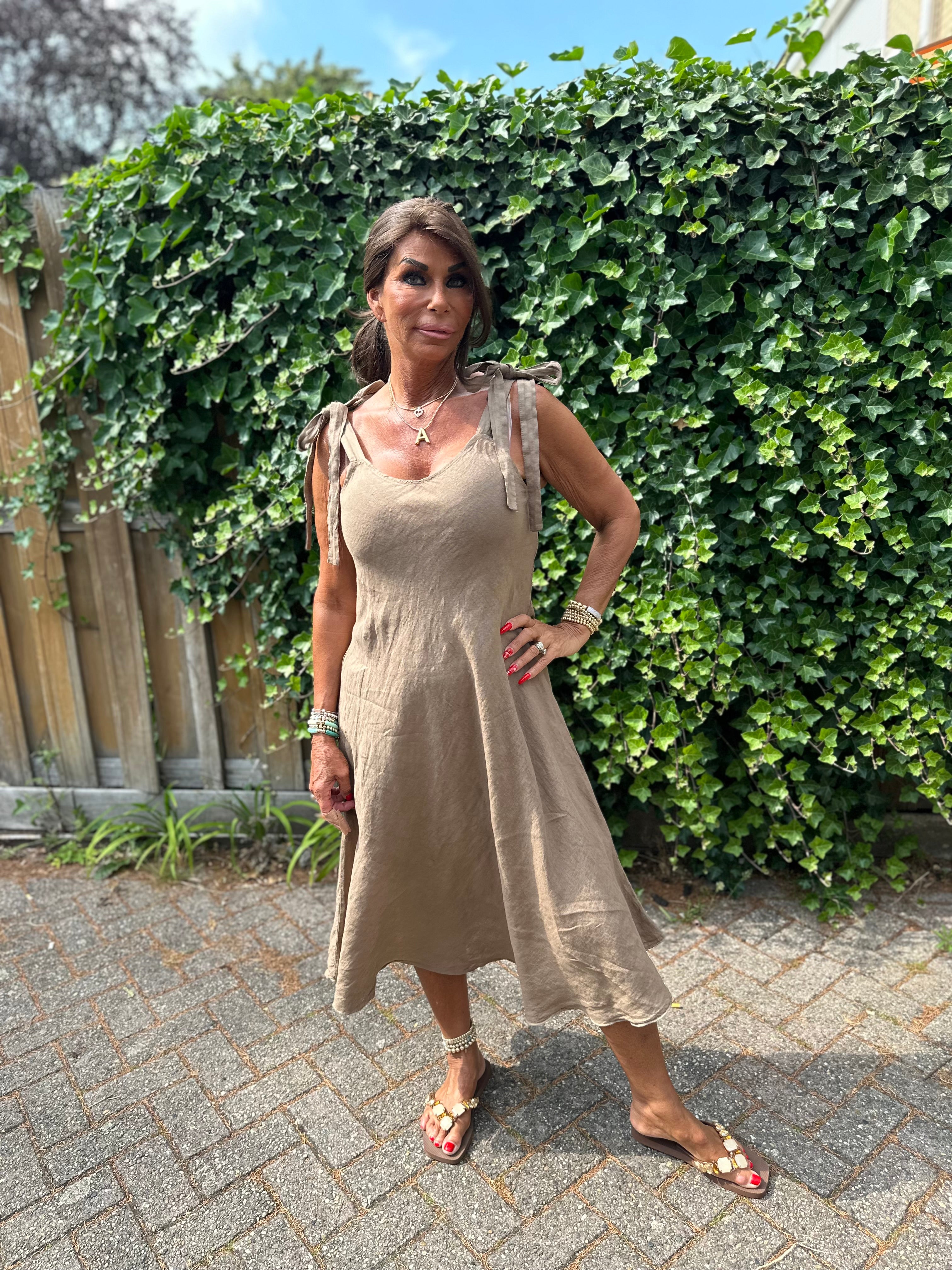 Linnen jurk Ribbon Camel