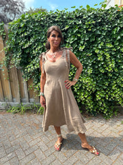 Linnen jurk Ribbon Camel