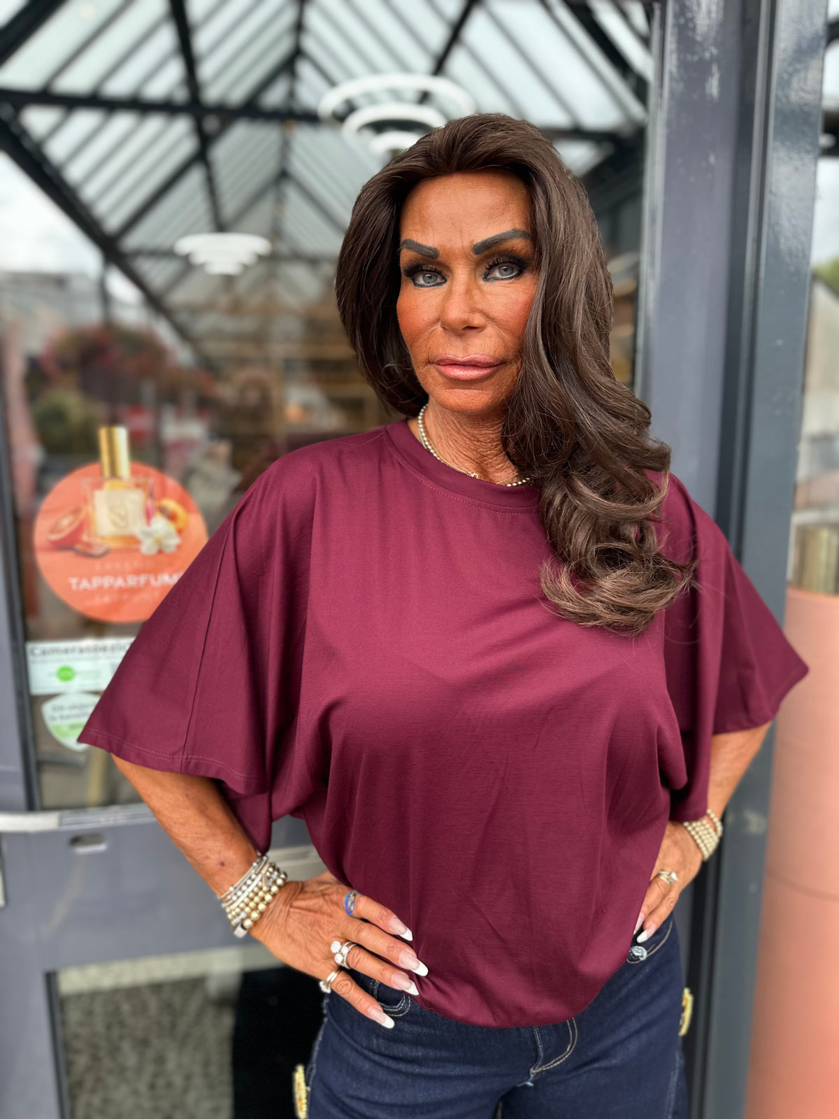 Top "Wide" vleermuismouw bordeaux