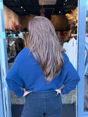 Offshoulder Trui met sjaal “Cuba” Navy