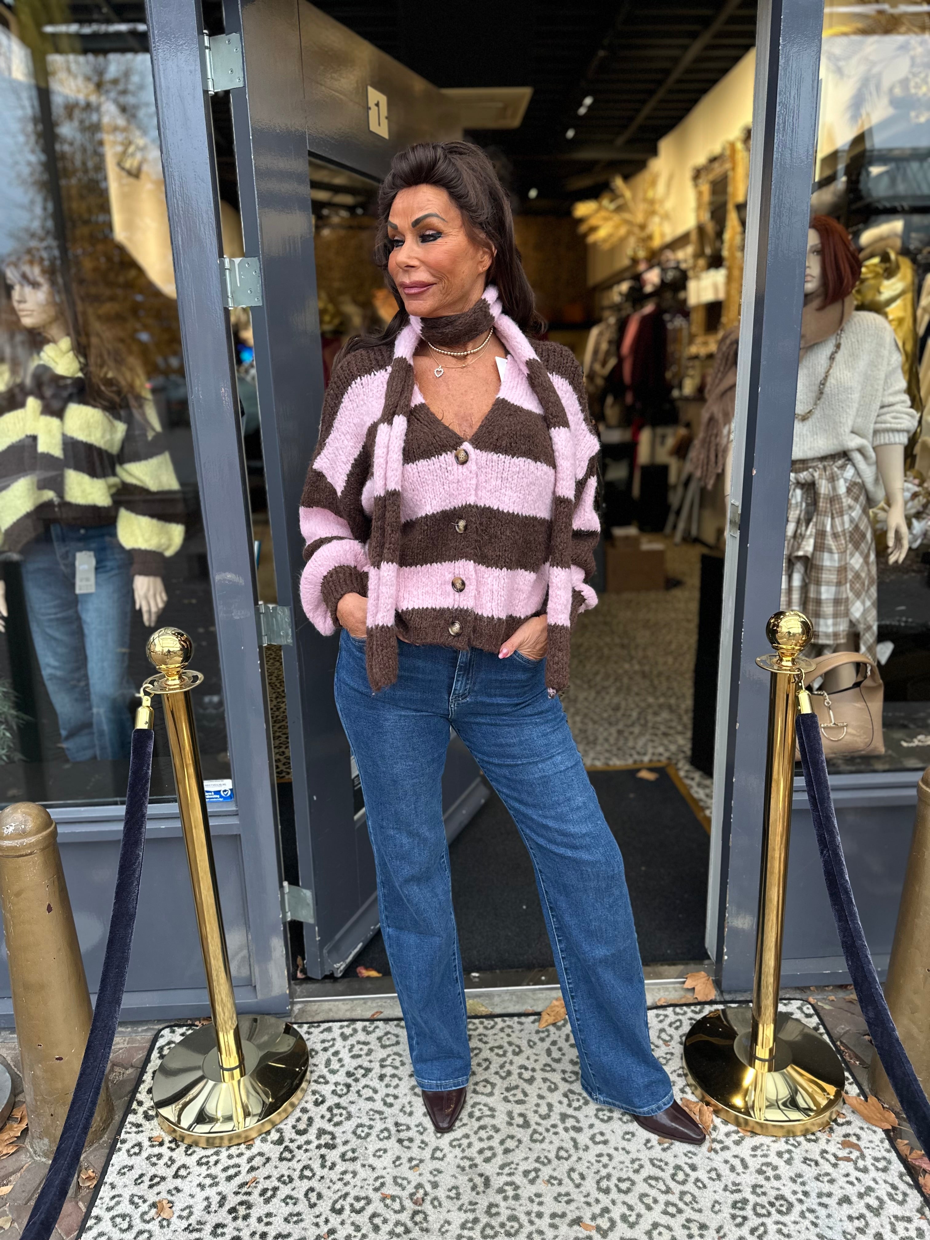 Vest met sjaal gestreept Roze/bruin