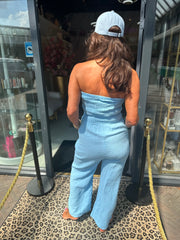 Strapless jumpsuit “Maya” hydrofiel lichtblauw
