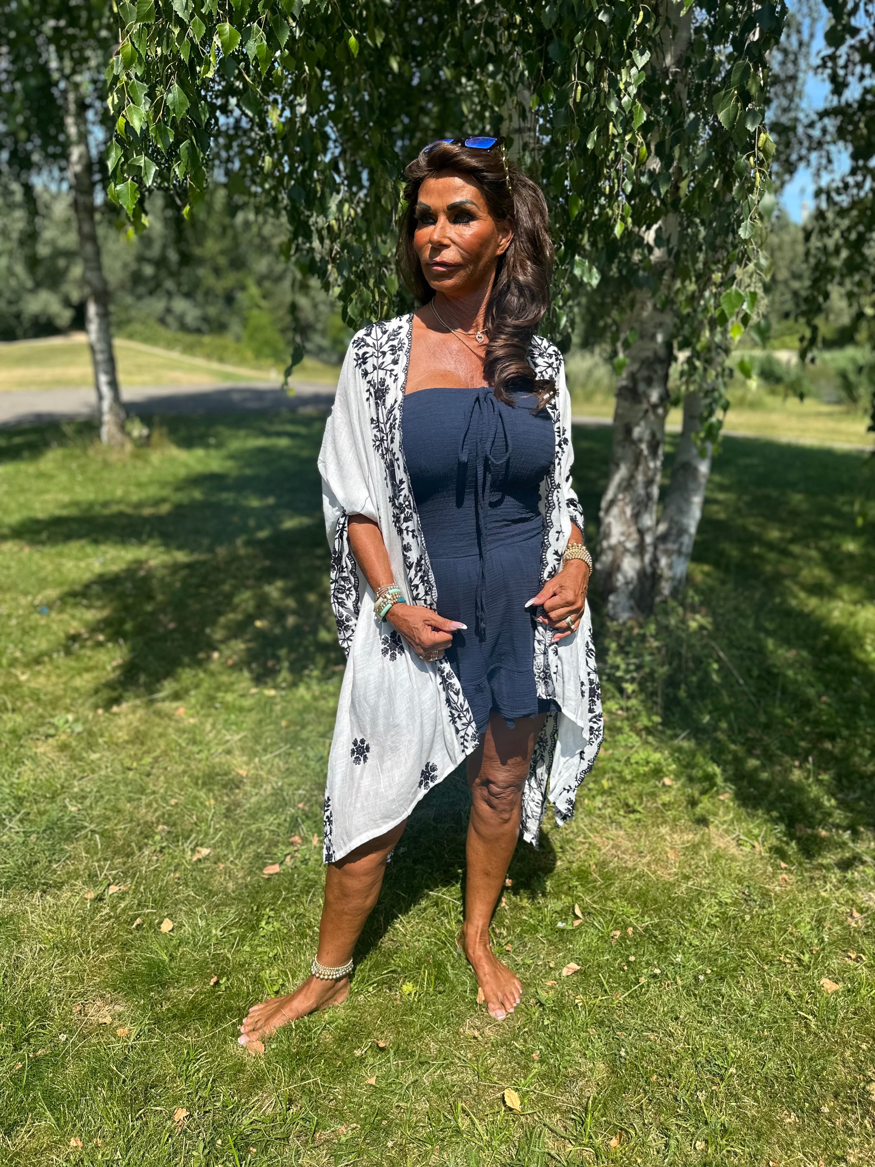 Kaftan "Adore" Wit/donkerblauw