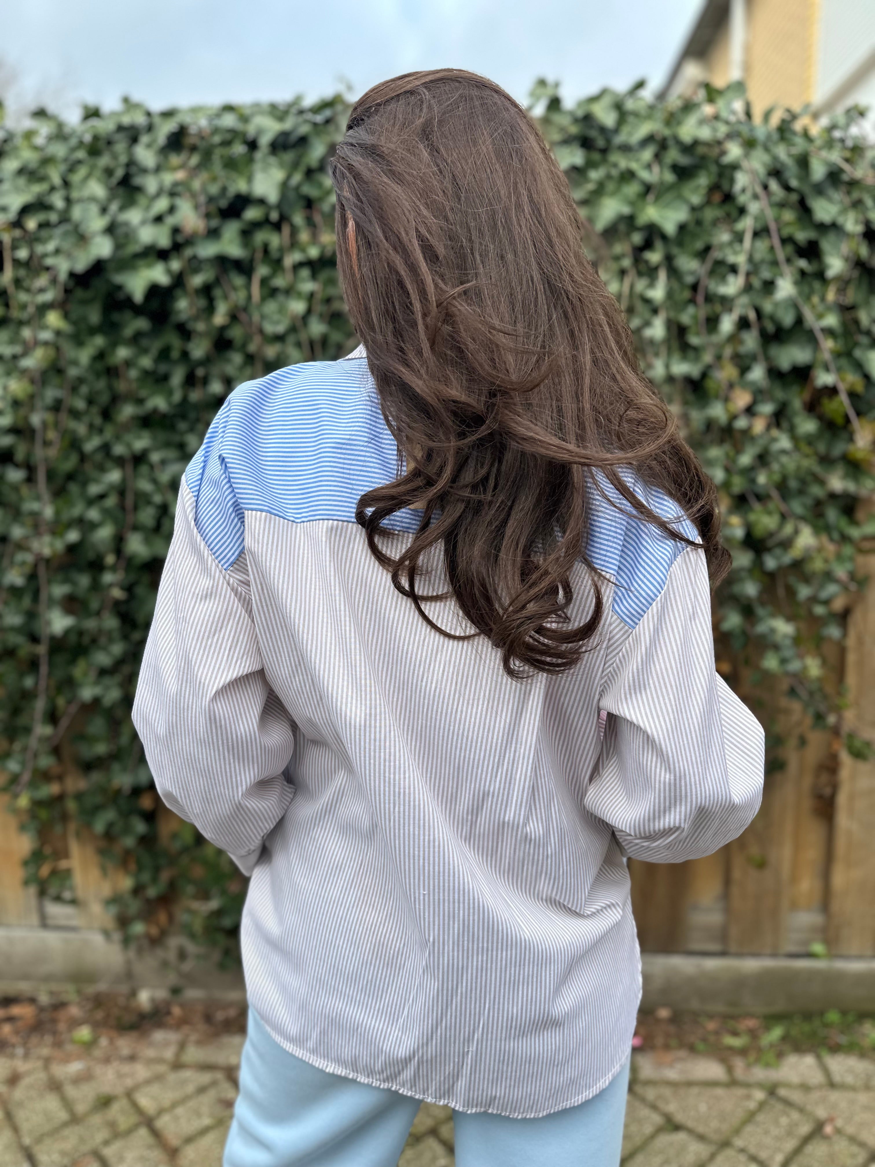 Blouse Streep blauw/beige