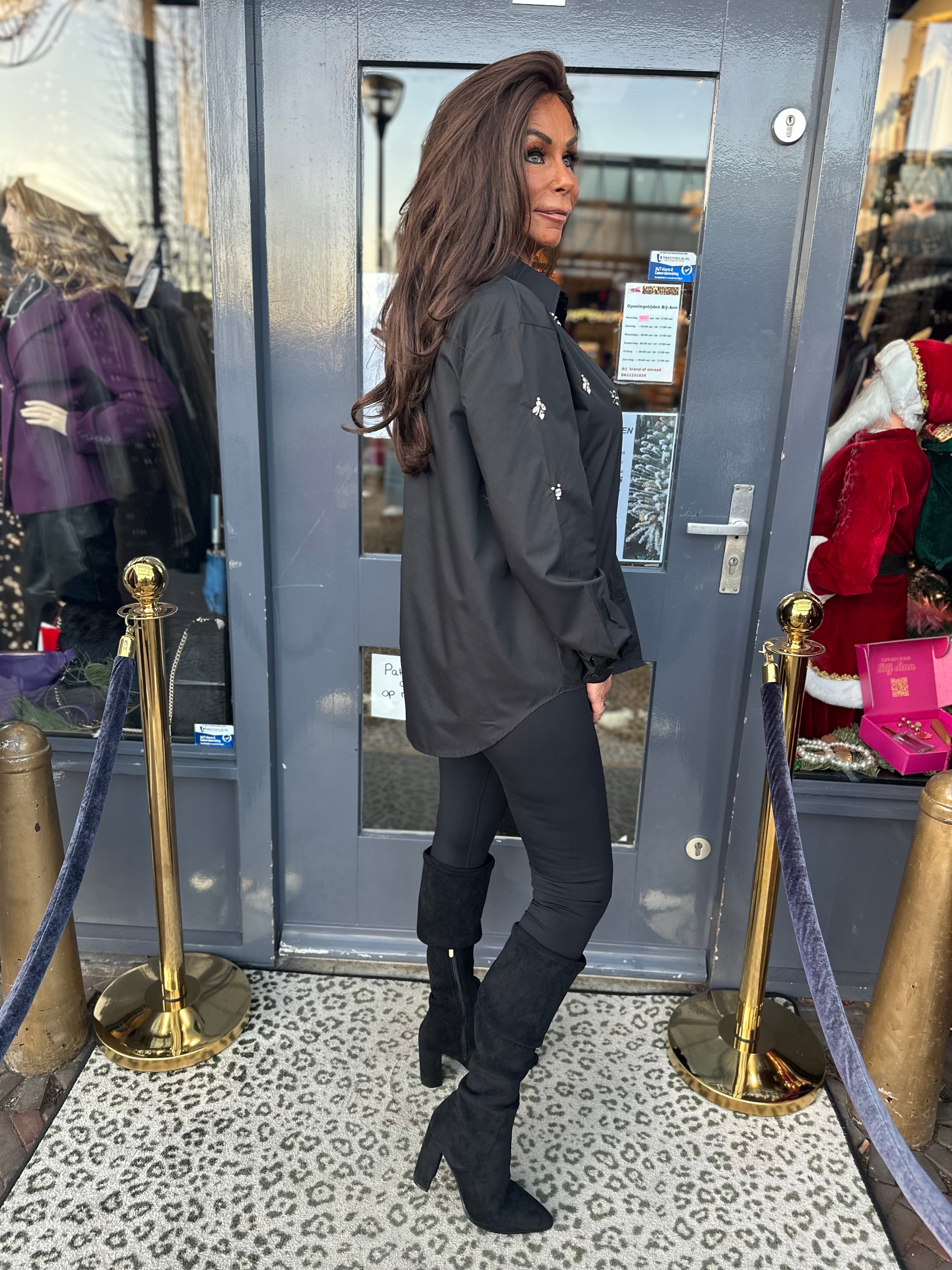 Blouse "Sassy Strassy" steentjes zwart