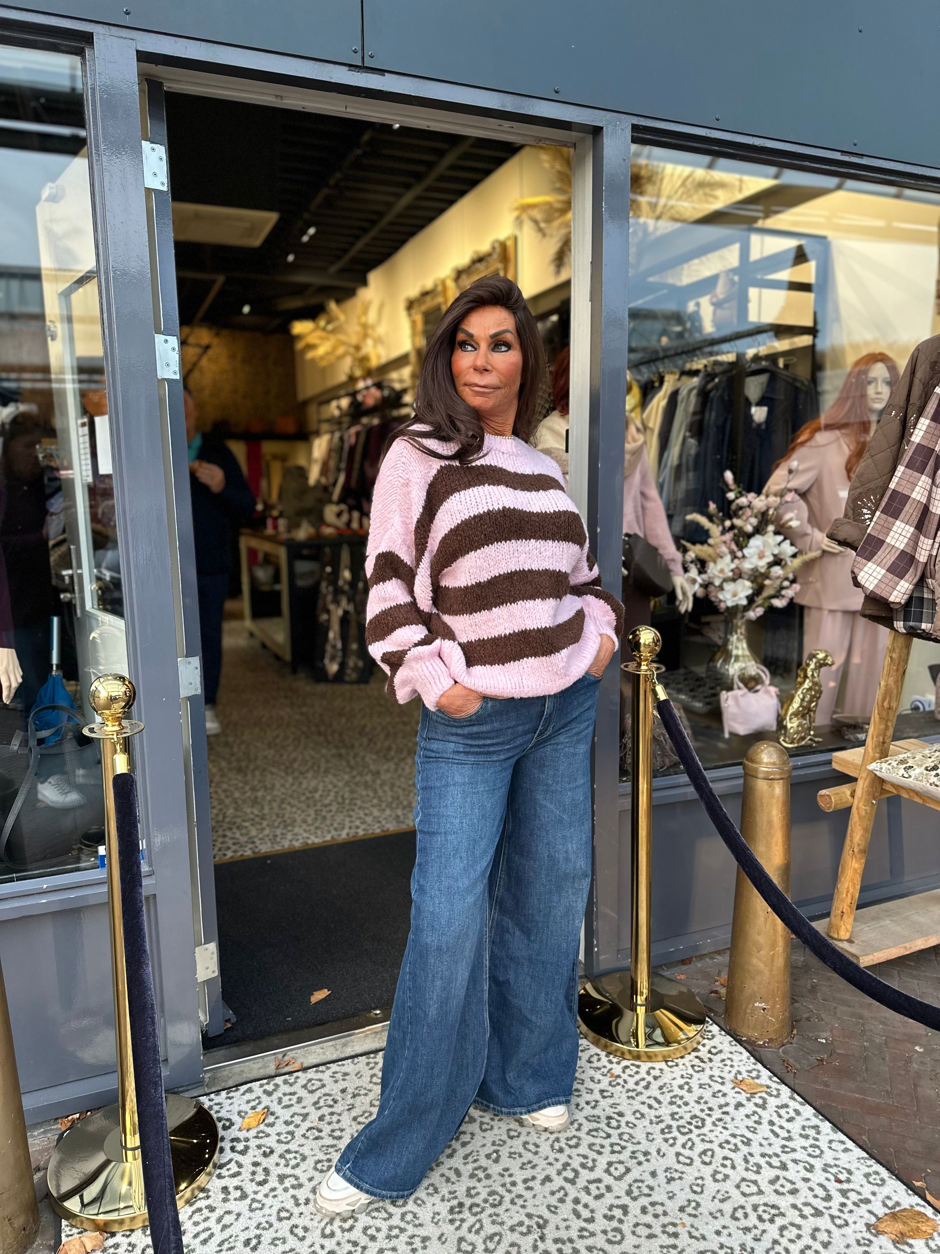 Trui Knitted “STRIPE” Roze/Bruin