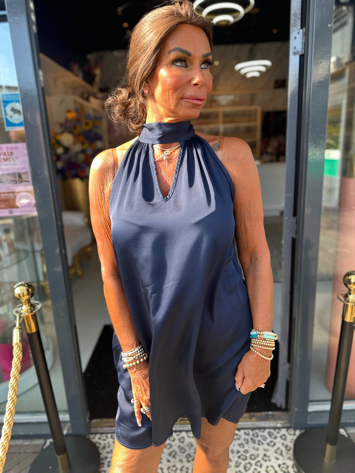 korte Halterjurk effen "Breezy" Navy