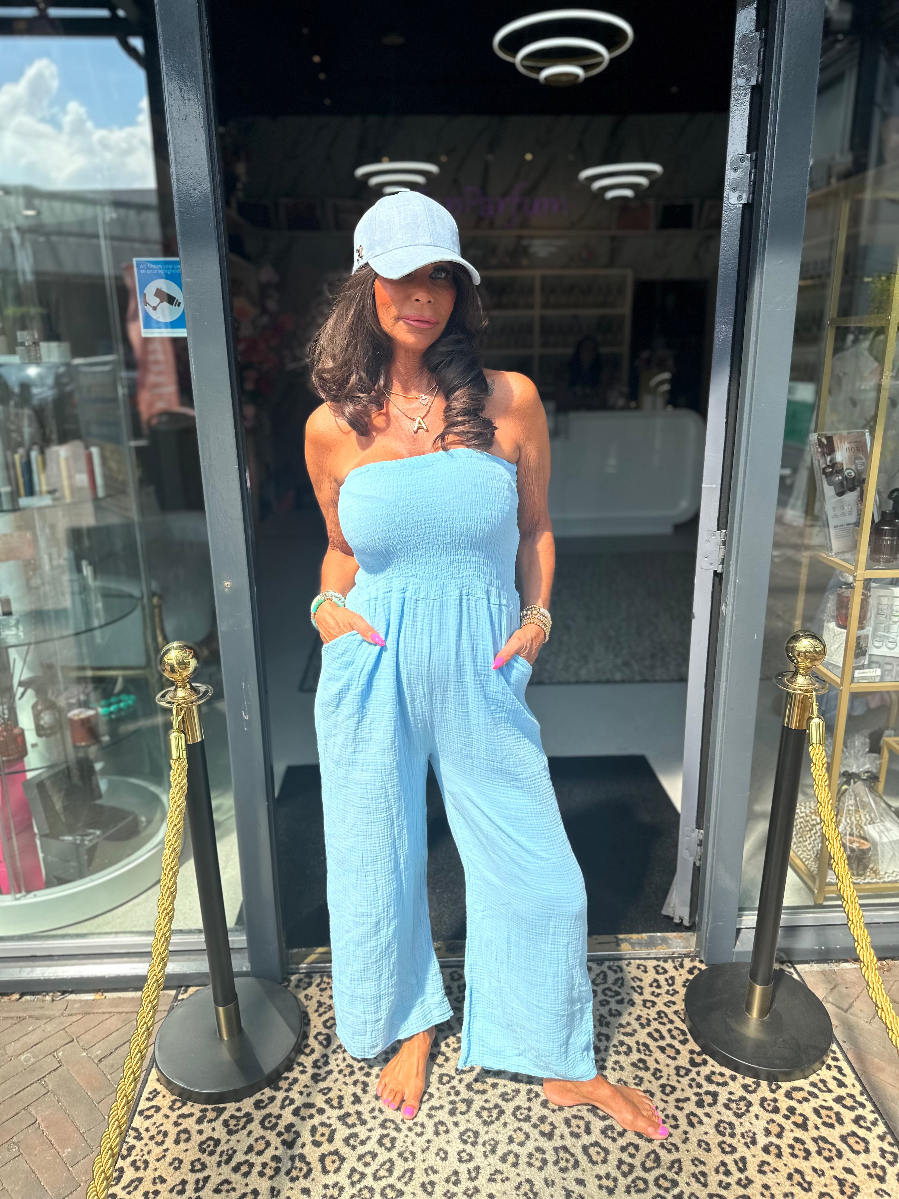 Strapless jumpsuit “Maya” hydrofiel lichtblauw