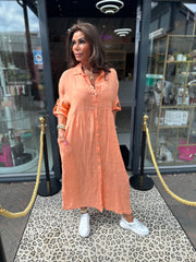 Linnen jurk grote maat Zalm