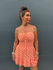 Playsuit kort "hydrofiel" dots zalm