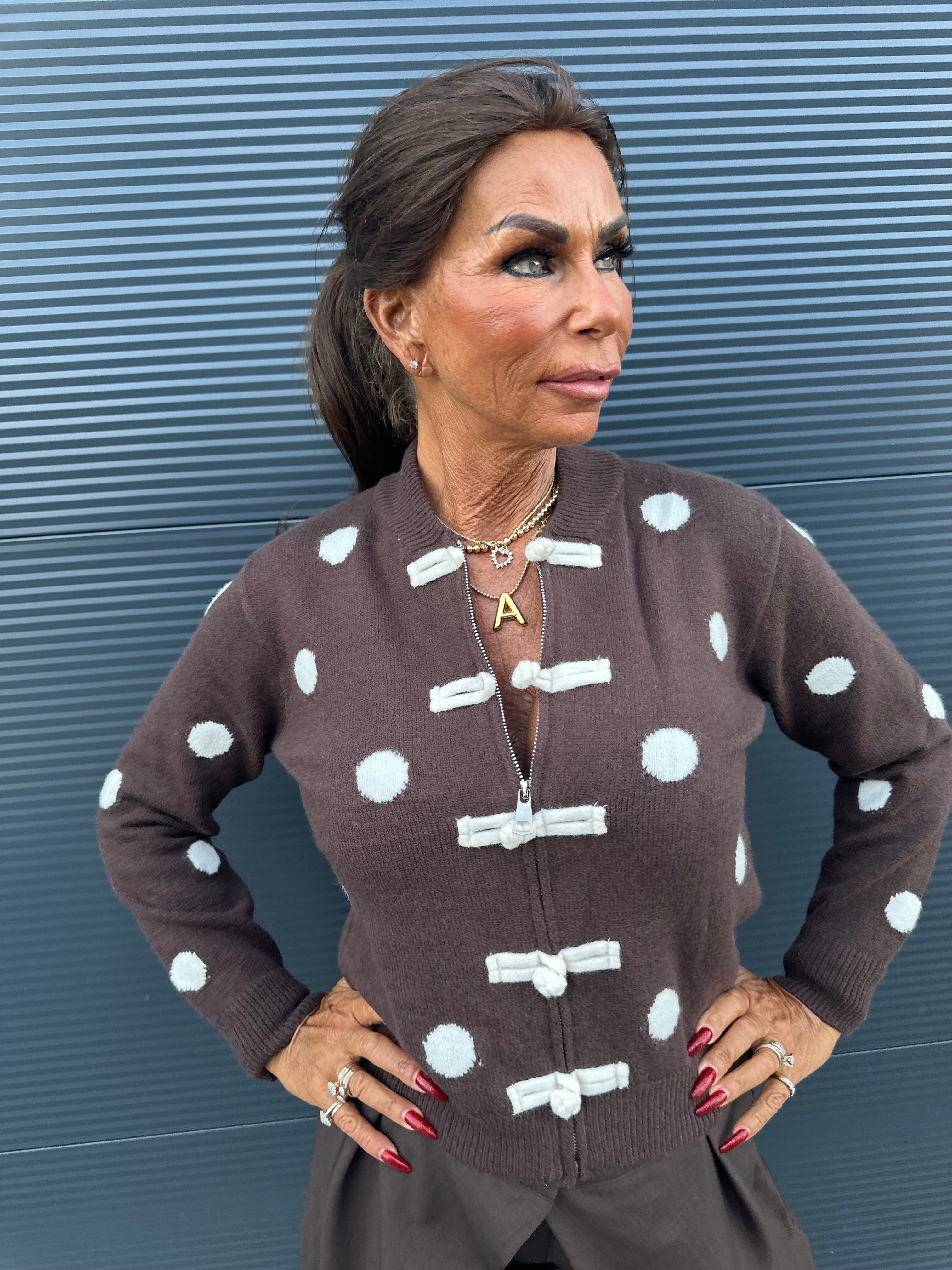 Vest "polkadot An" bruin ecru