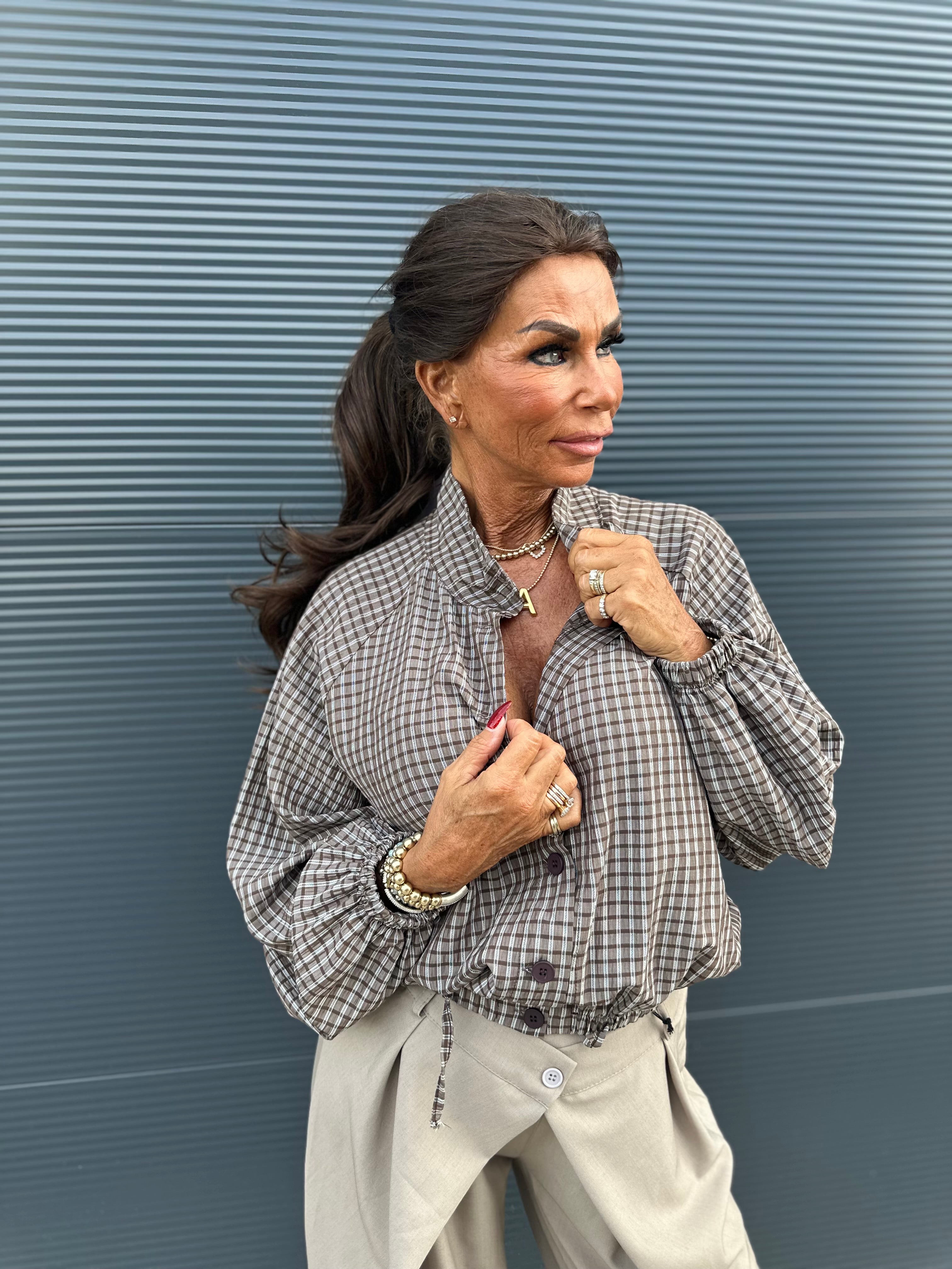 Blouse "geruit strik" taupe