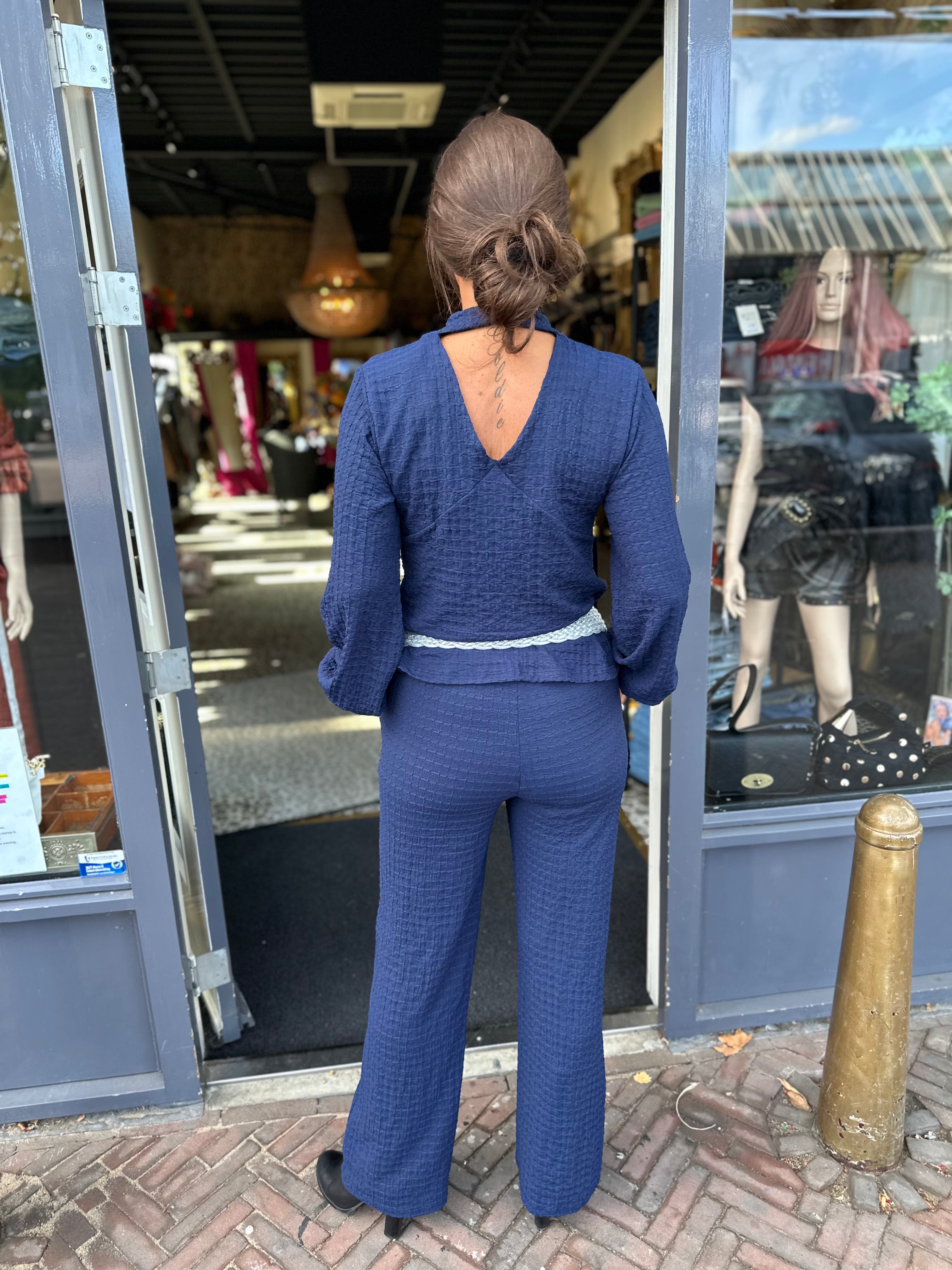 2 delig set wafelstof “monday"  navy