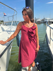 Korte jurk ruches "Fierce" bordeaux