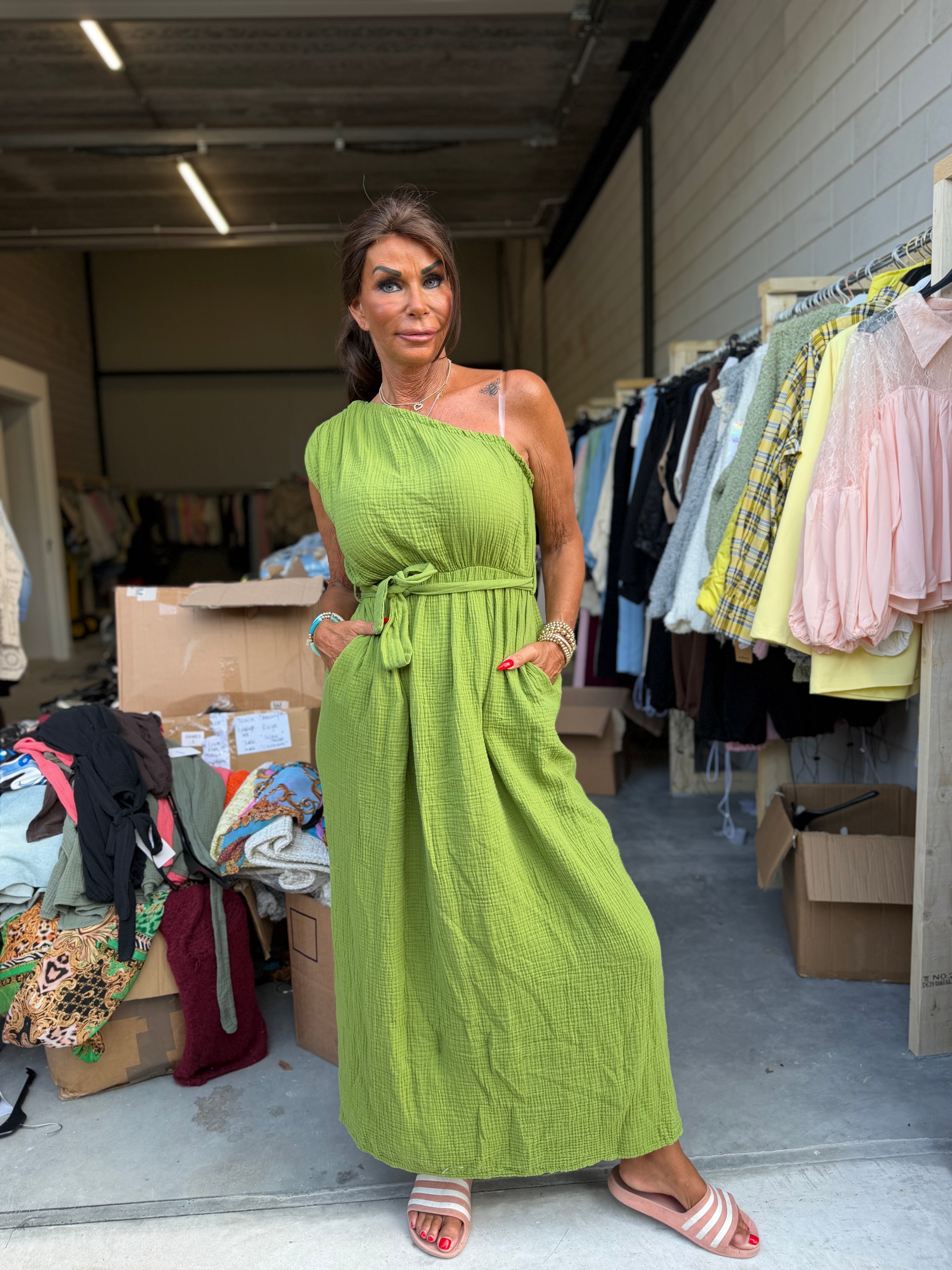 Hydrofiel Jurkje "off shoulder" olijfgroen