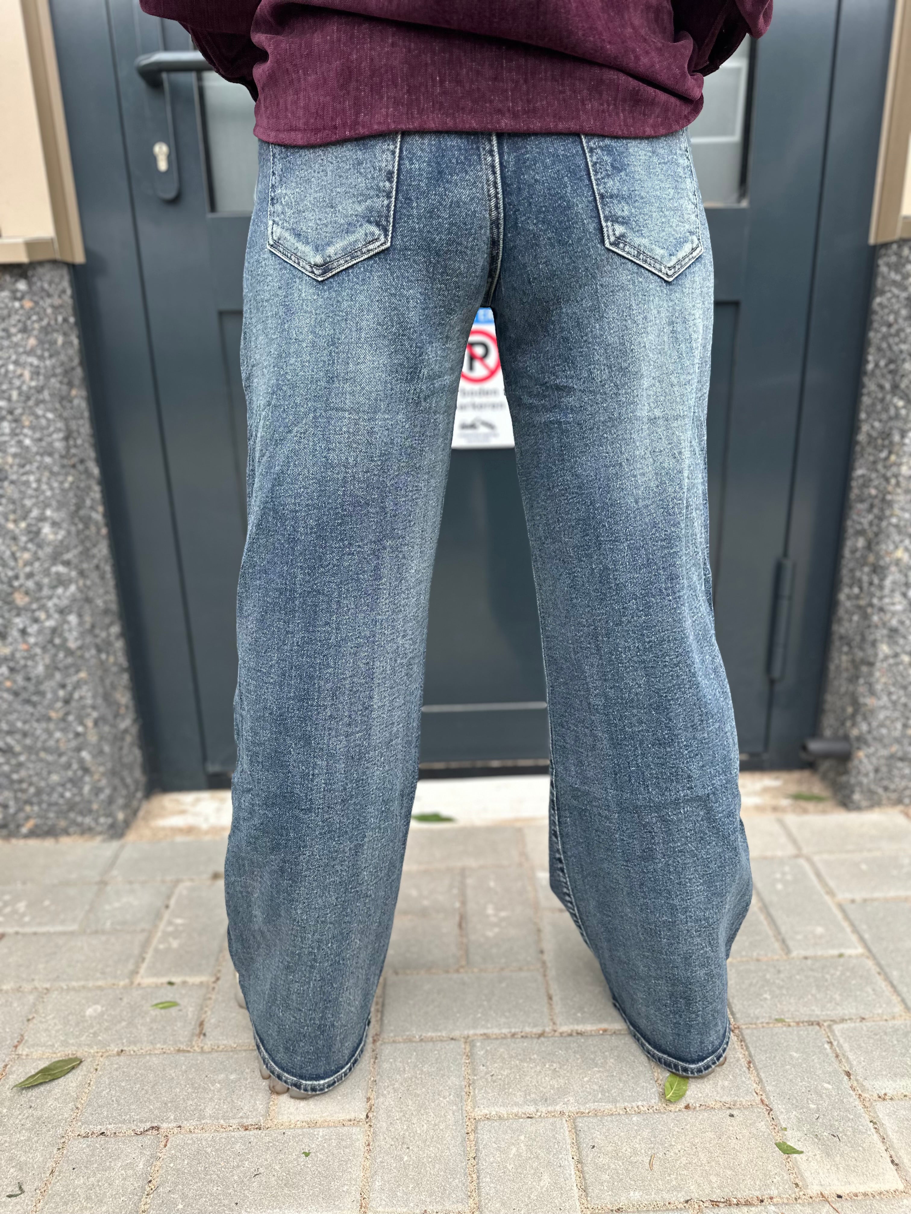 Jeans wide leg gewassen blauw