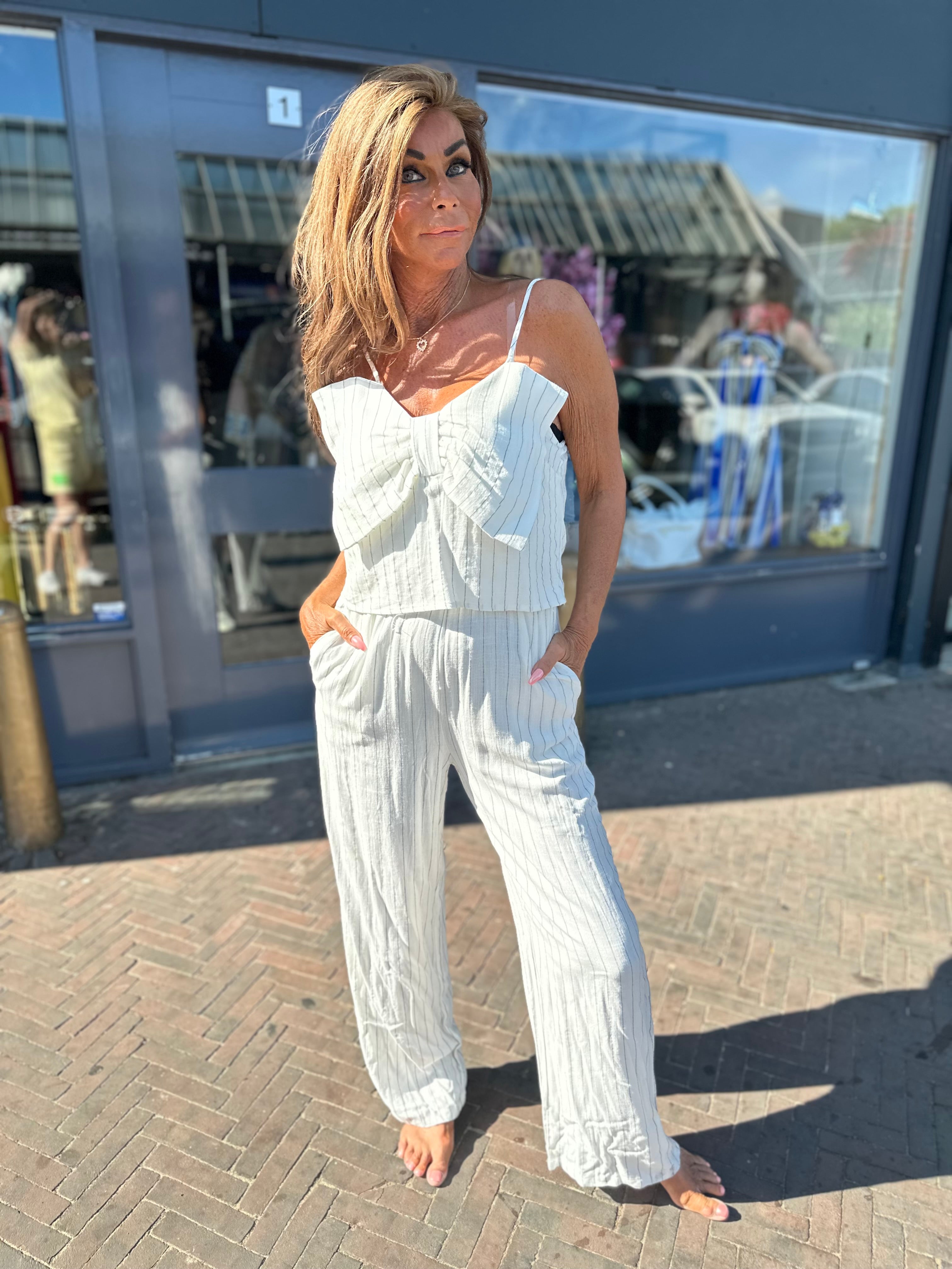 Jumpsuit "Bow" Wit gestreept