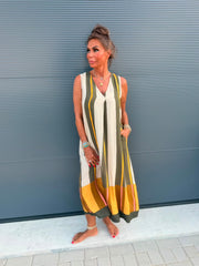 Viscose stripe jurk legergroen