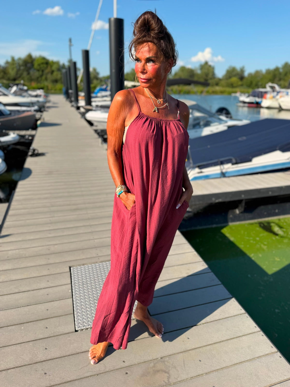 Lange jurk “Sabina” Wijnrood
