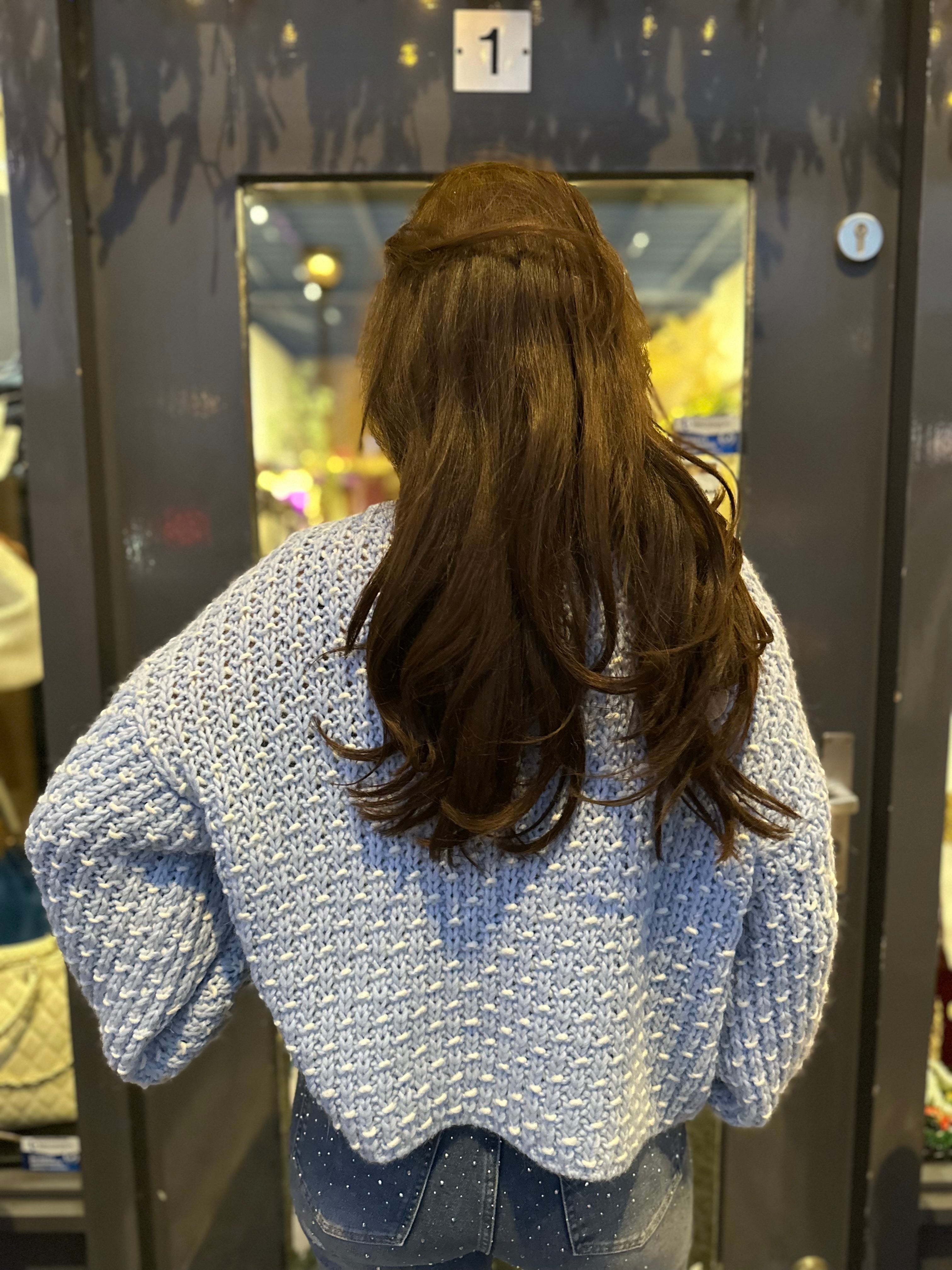 Gebreide trui “Colour” met col licht blauw