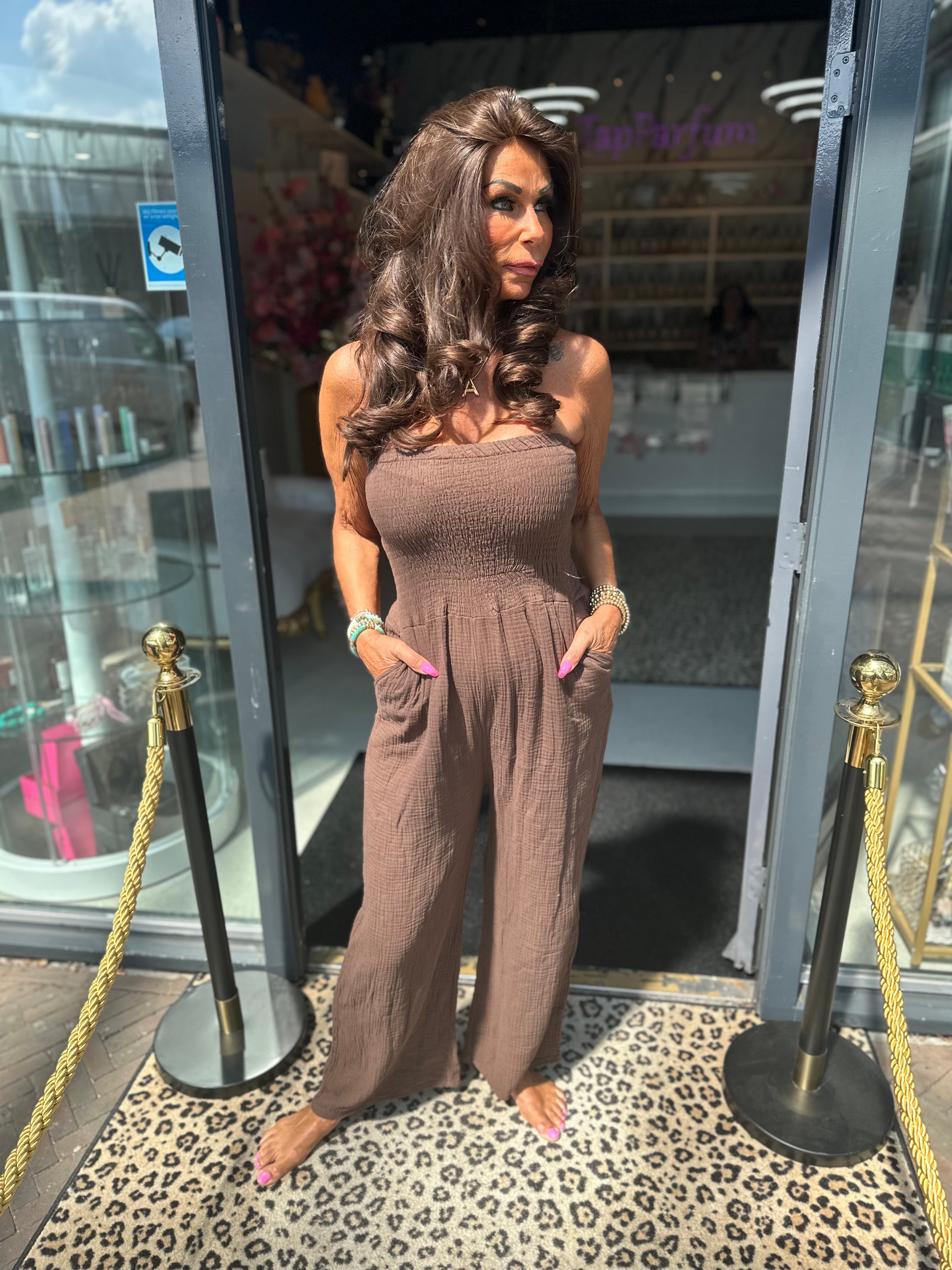 Strapless jumpsuit “Maya” hydrofiel donkerbruin