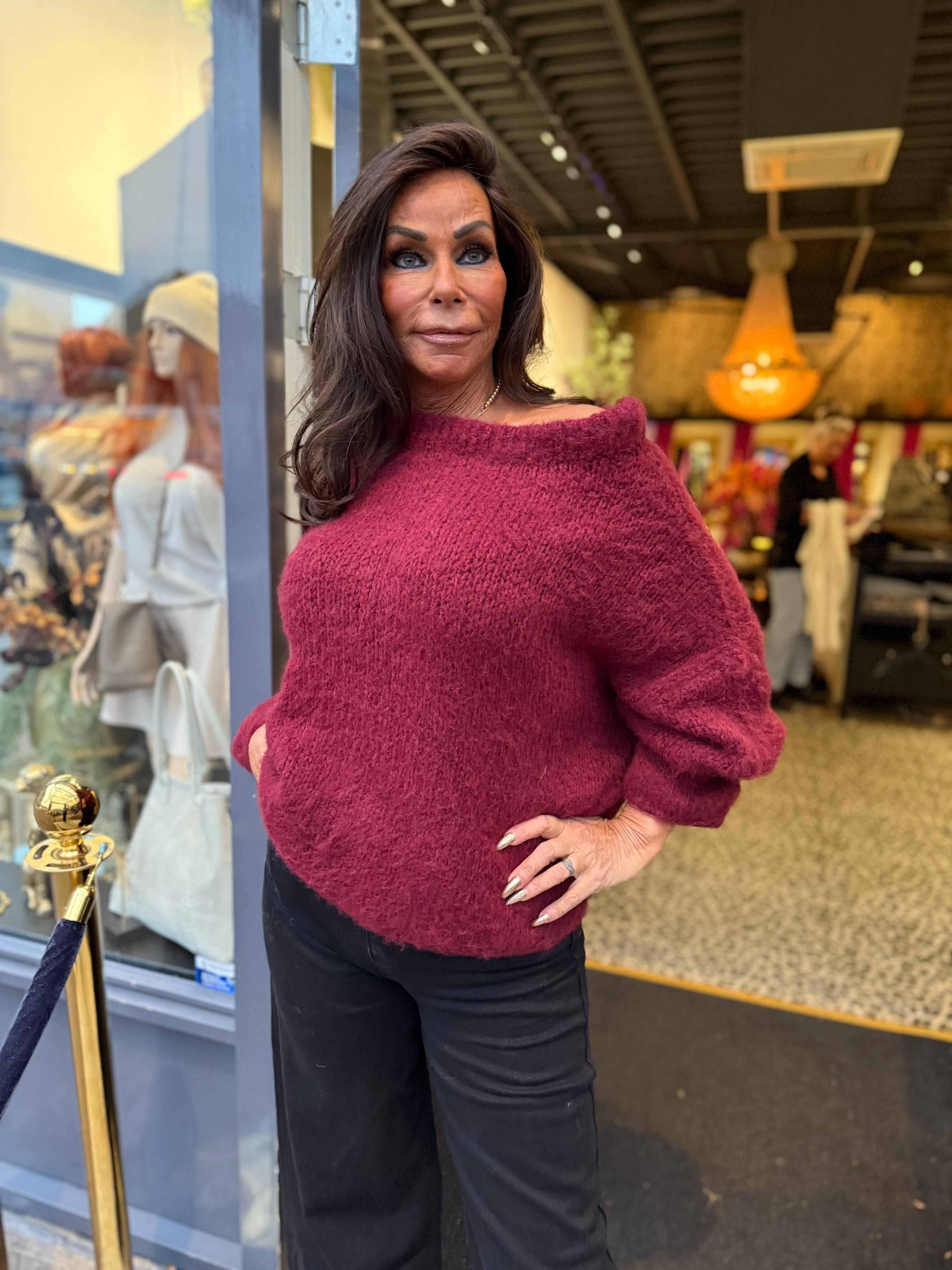 Offshoulder Trui "Knitted" Bordeaux