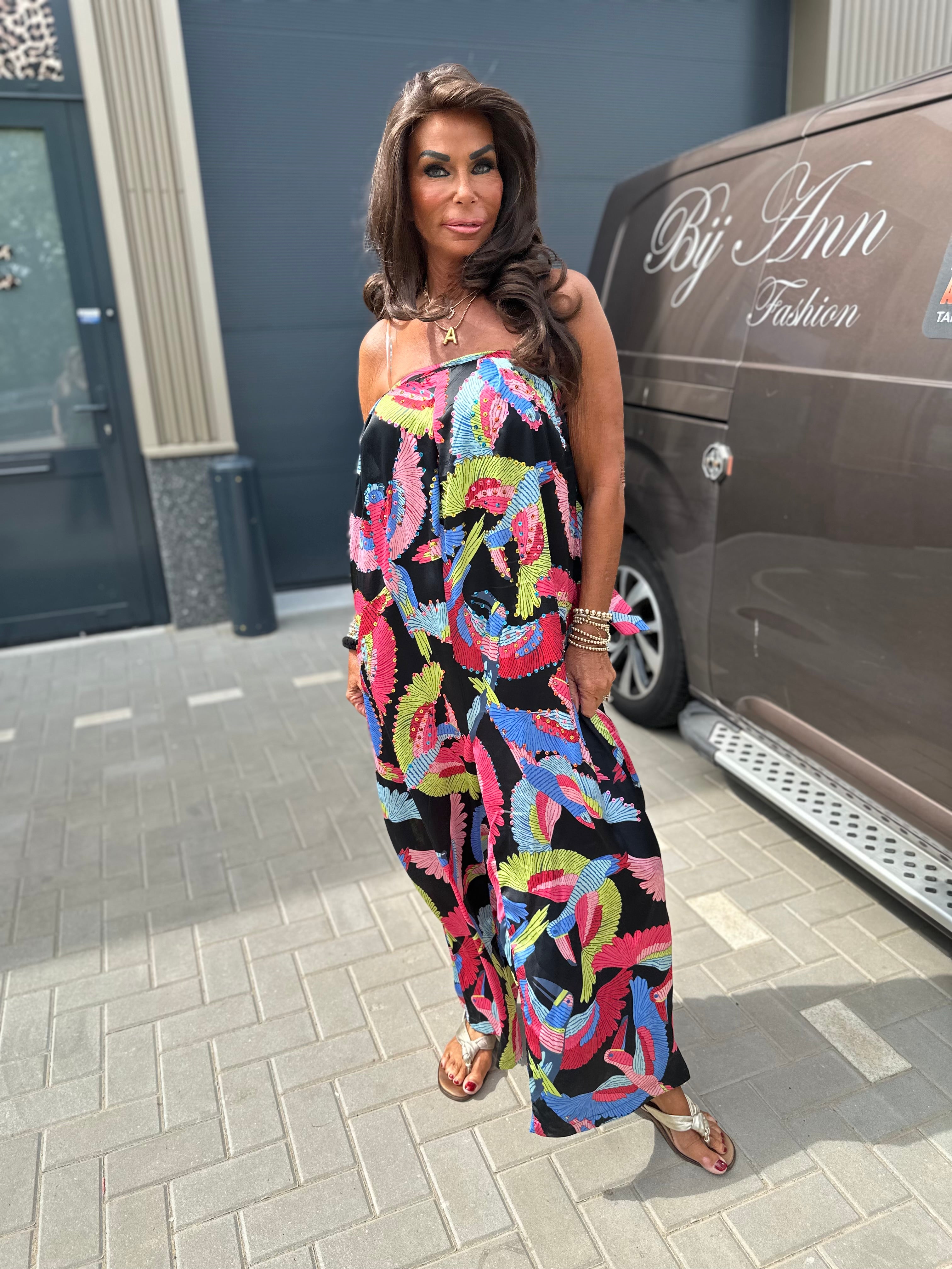Strapless Jumpsuit Gold&Silver zwart