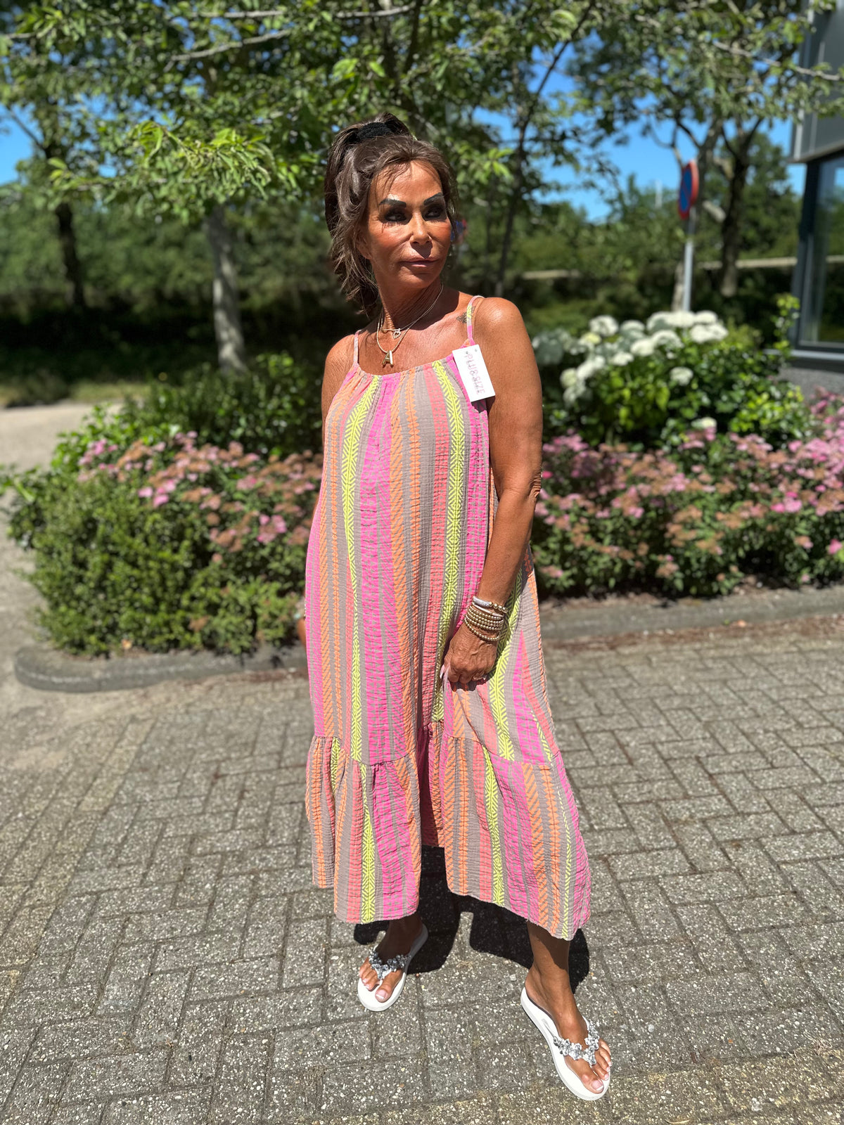 Hydrofiele jurk "Aztek print" taupe