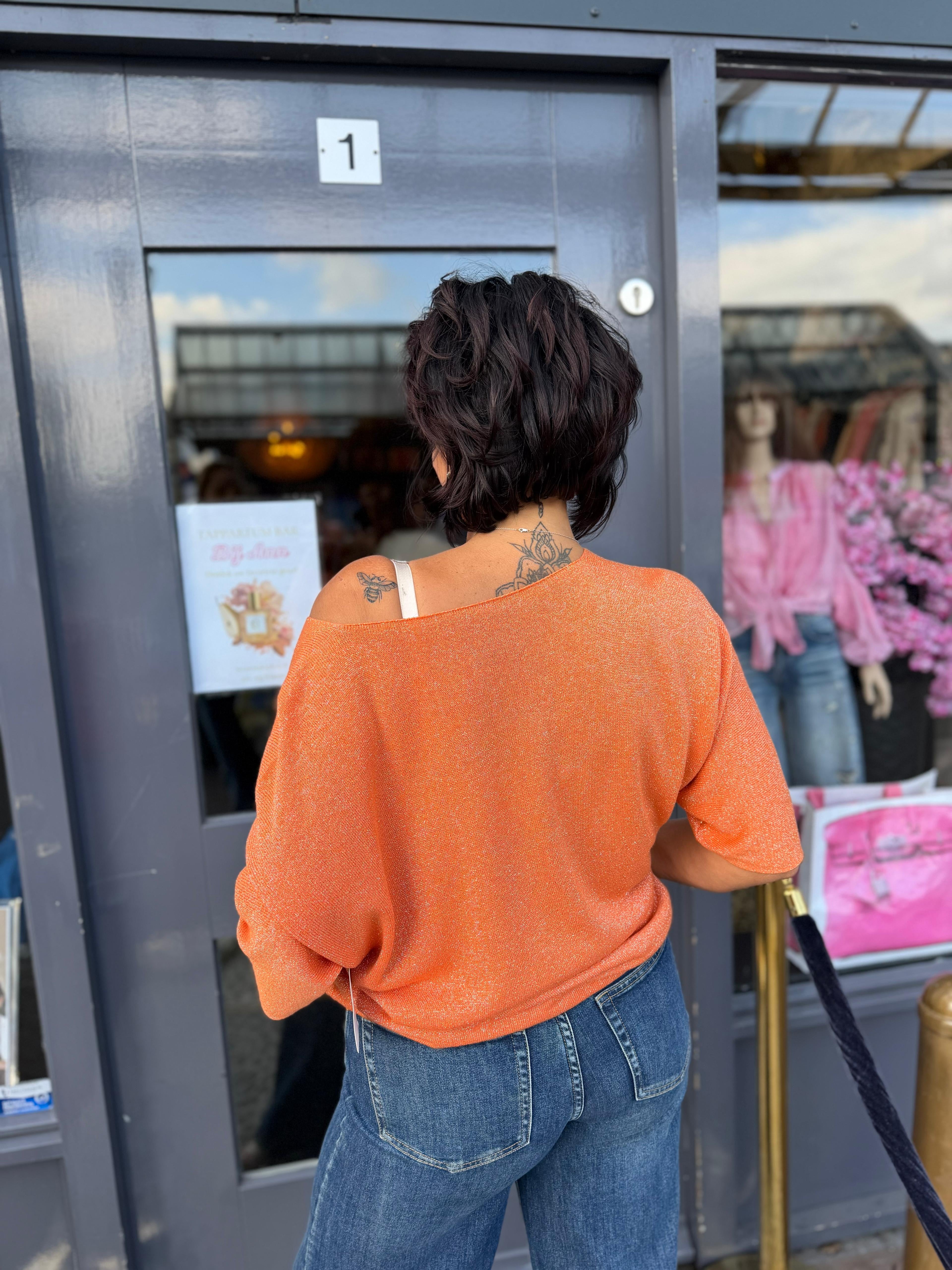 Truitje glitter v-hals Oranje