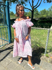 Lange off shoulder jurk "Tapas" Roze