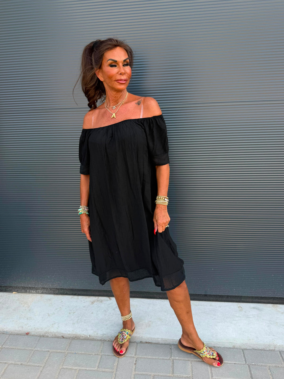 Off-shoulder jurkje “Viscose” zwart