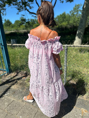 Lange off shoulder jurk "Tapas" Roze