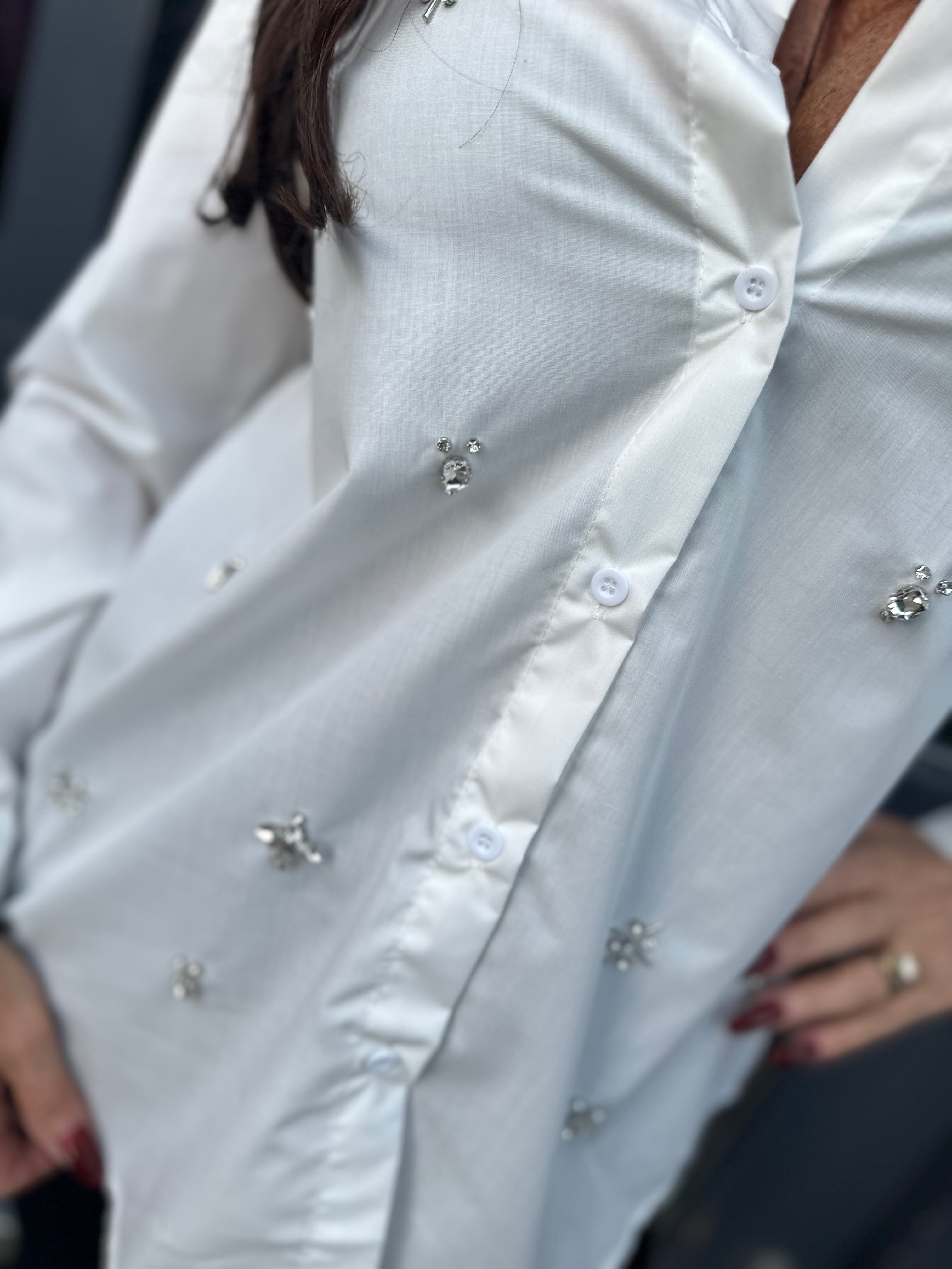Blouse "Sassy Strassy" steentjes wit
