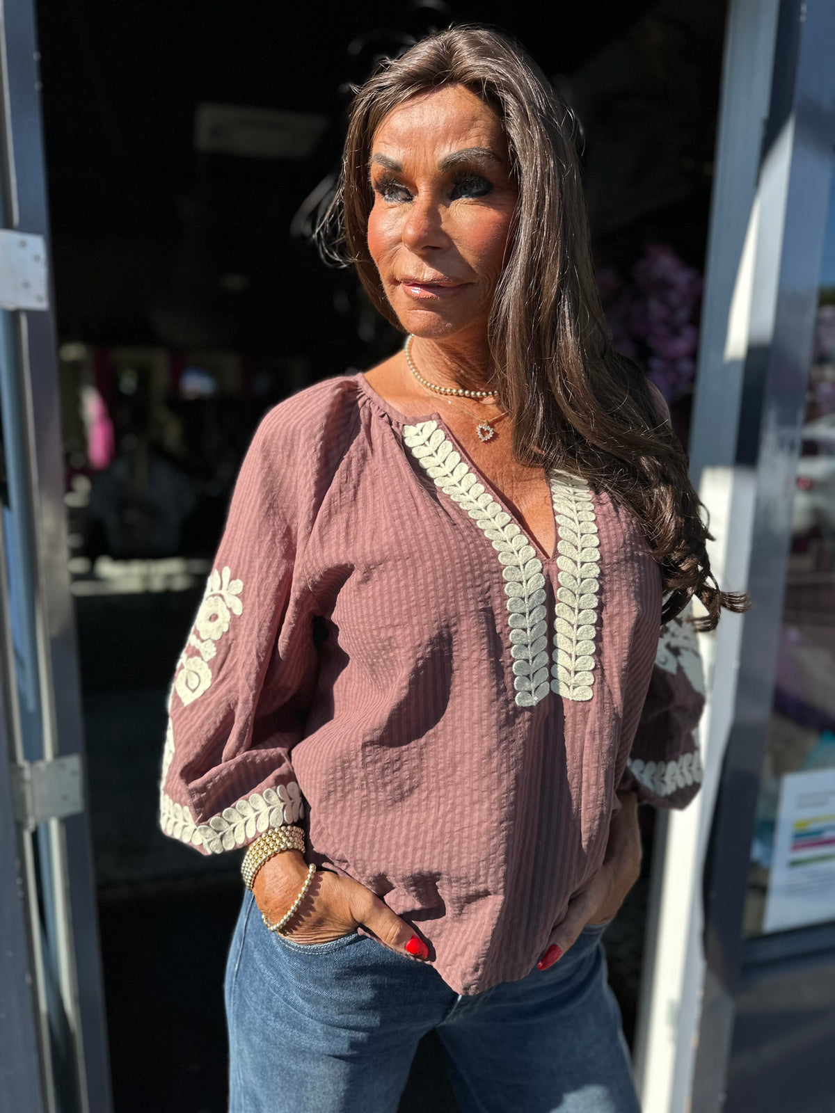 Blouse "Miley” Bruin/beige