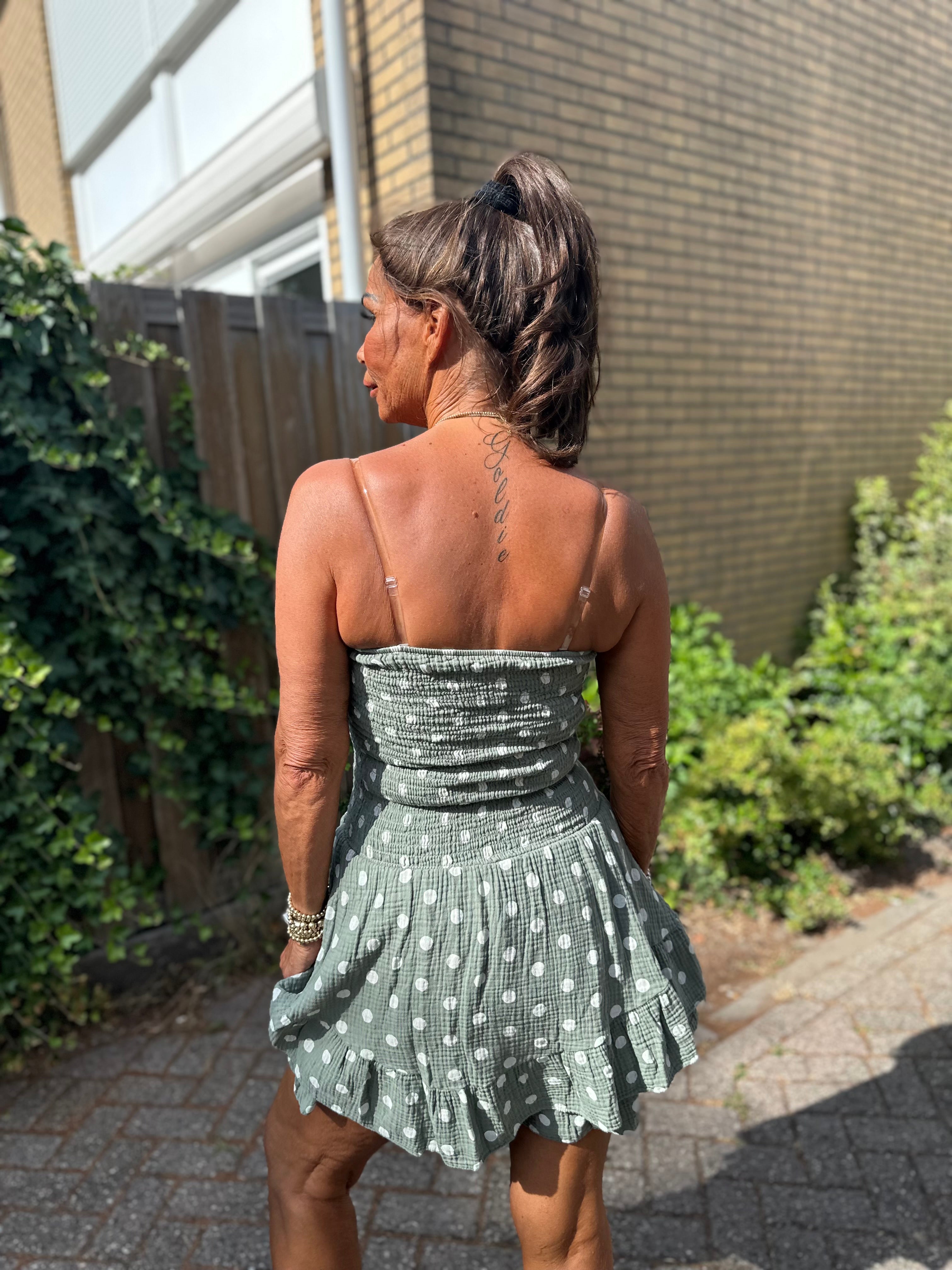 Playsuit kort "hydrofiel" dots legergroen