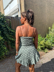 Playsuit kort "hydrofiel" dots legergroen