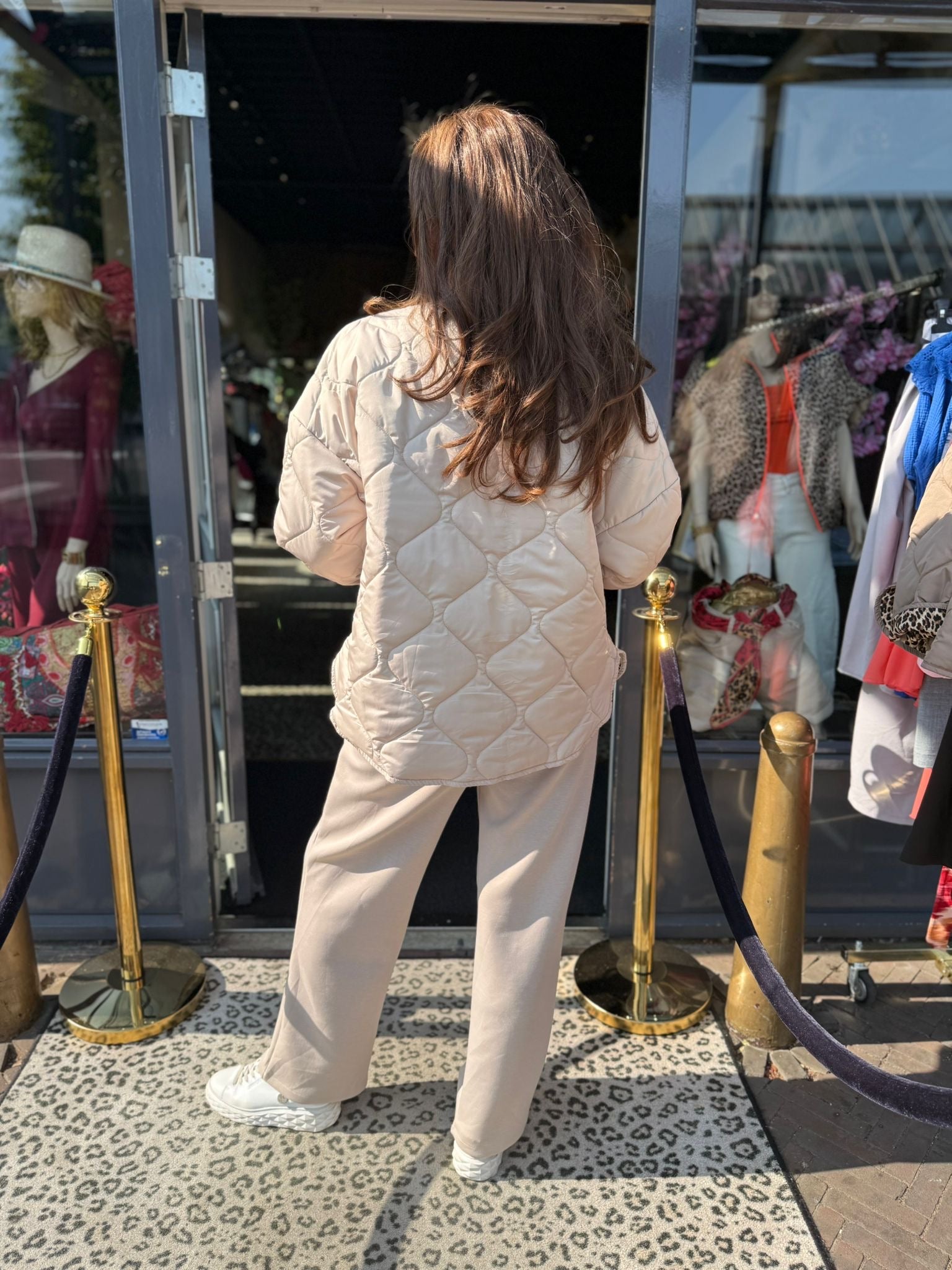 Gewatteerd jasje "Enjoy life" Beige/panter reversible