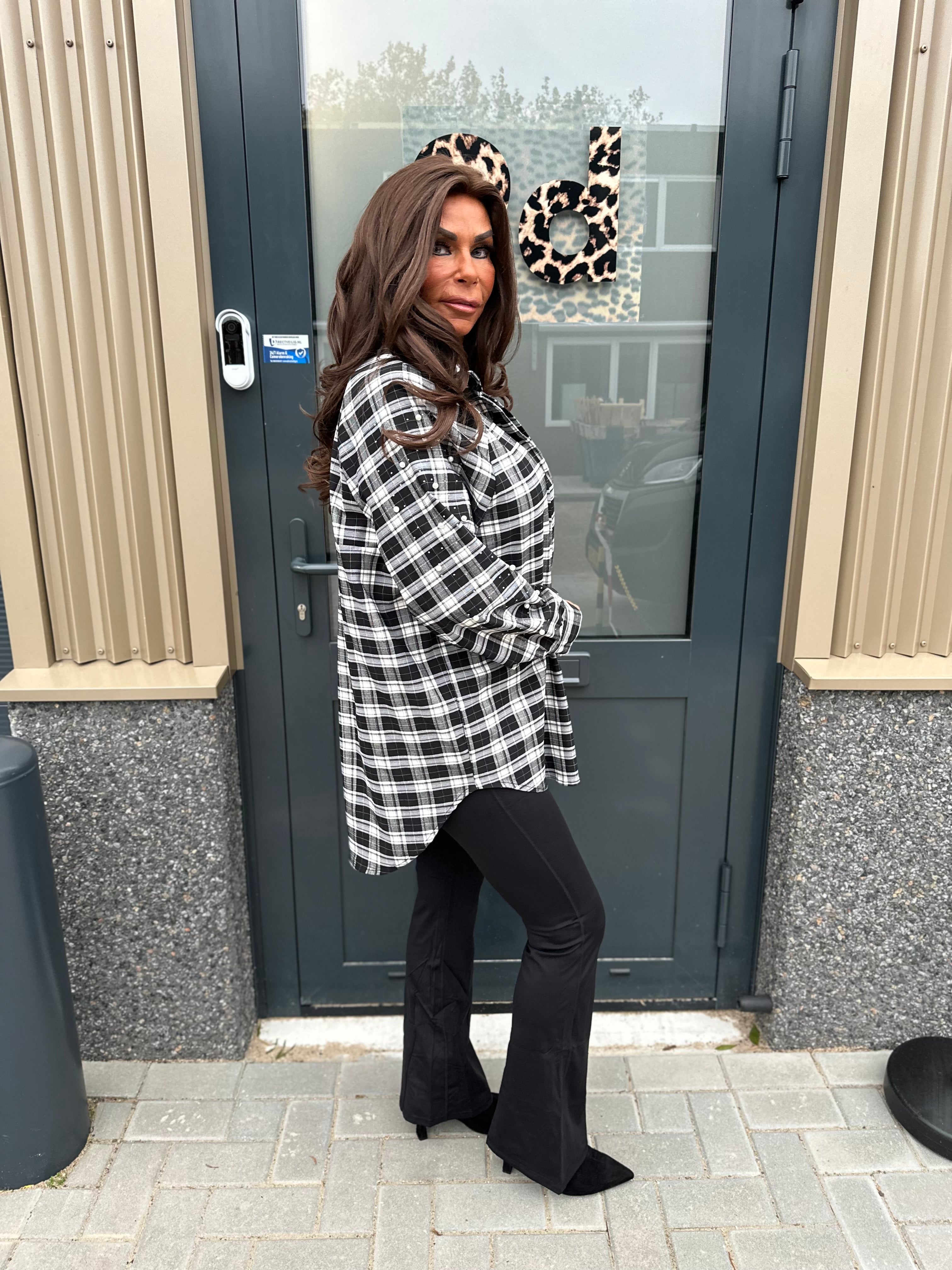 Lange Blouse "geruite parel" zwart